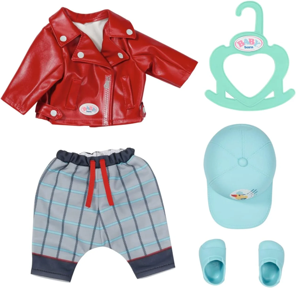 لباس بچه گانه BABY Born Little Cool Kids مدل 832356 - لوازم جانبی لباس با کیفیت بالا برای عروسک های 36 سانتی متری BABY Born برای کودکان نوپا - شامل ژاکت، شلوار، کفش ورزشی، کلاه و چوب لباسی - مناسب از 2 سالگی