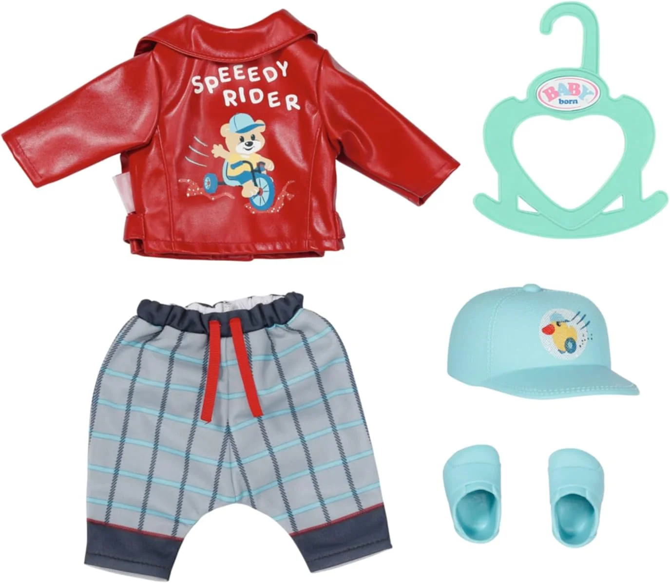 لباس بچه گانه BABY Born Little Cool Kids مدل 832356 - لوازم جانبی لباس با کیفیت بالا برای عروسک های 36 سانتی متری BABY Born برای کودکان نوپا - شامل ژاکت، شلوار، کفش ورزشی، کلاه و چوب لباسی - مناسب از 2 سالگی