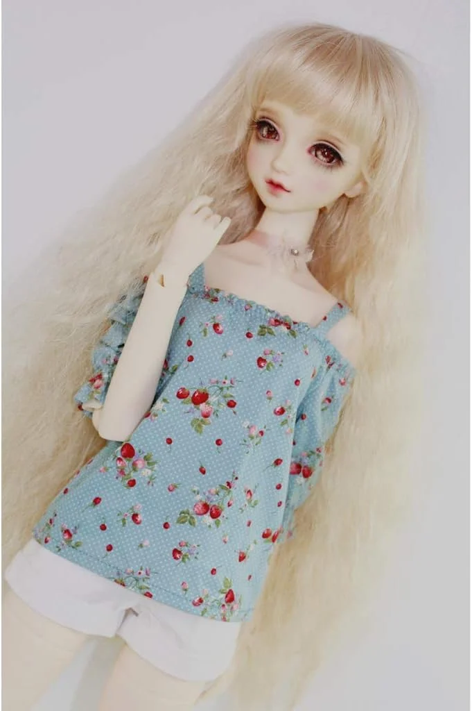 DFBTYG لباس و لوازم جانبی عروسک مفصلی 1/3 BJD - تاپ آبی رنگ با شانه های باز و شورت سفید لبه دار، مناسب برای عروسک های نایت لولیتا دالفی SD یا عروسک 60 سانتی متری
