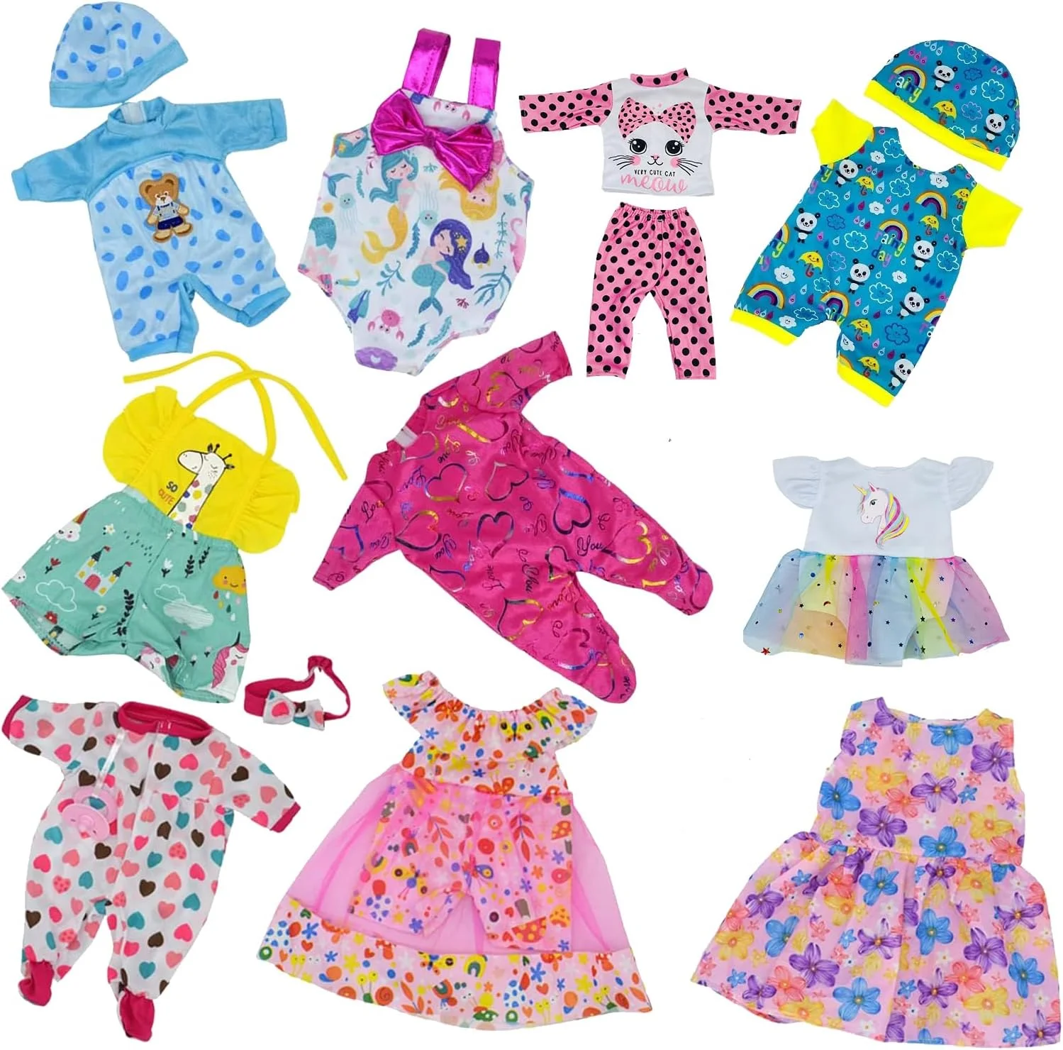 Dciki 10 ست لباس عروسک نوزاد 16-18 اینچی، لباس های غیر رسمی لوازم جانبی پیژامه شامل گیره مو مناسب برای عروسک نوزاد 43 سانتی متری - بهترین هدیه. (10 ست 16 اینچی)