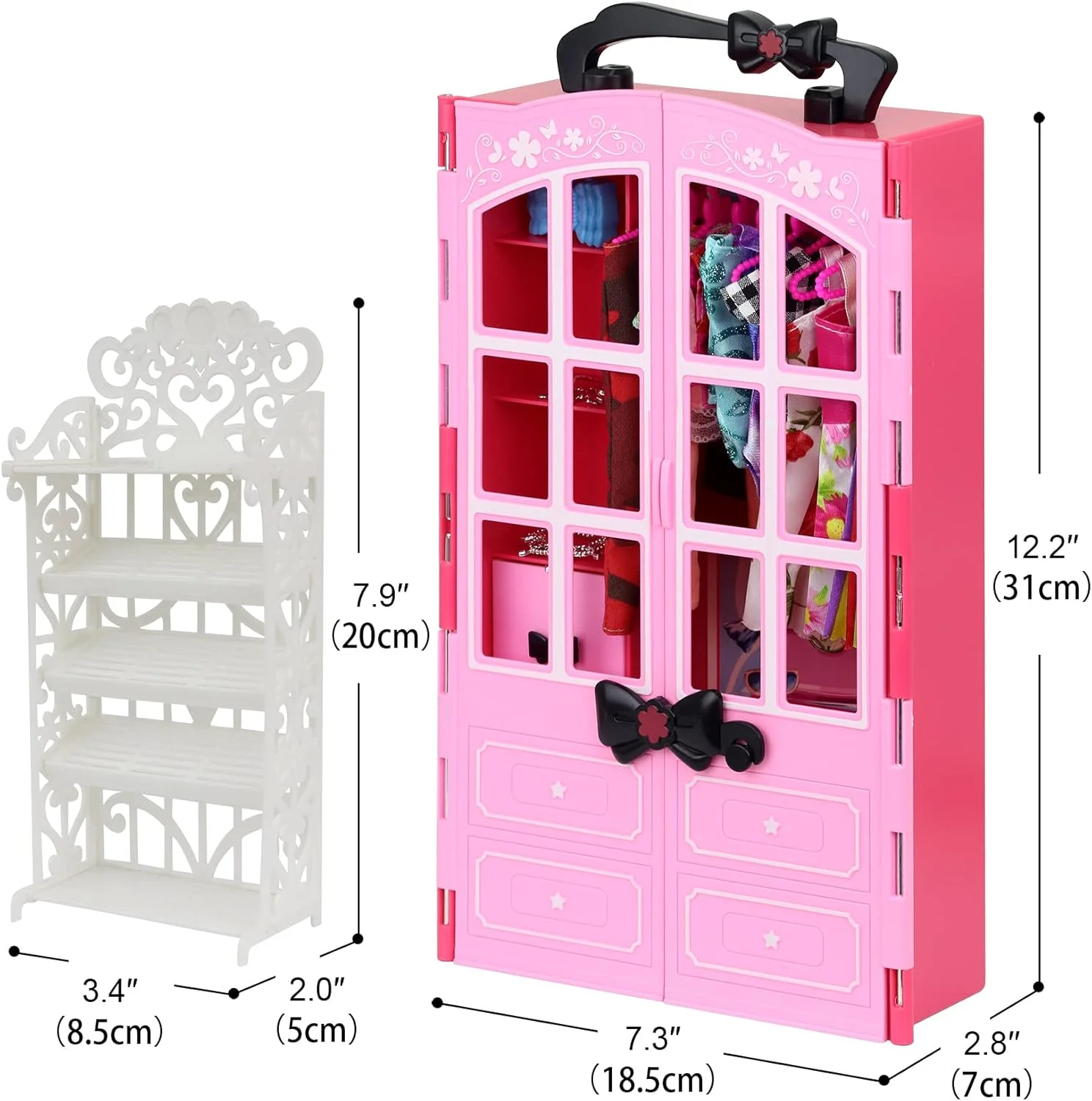 کمد لباس عروسک فشن Ecore Fun با 120 قطعه برای نگهداری لباس و لوازم جانبی عروسک شامل لباس، پیراهن، کفش، جاکفشی، کیف، گردنبند، چوب لباسی برای لباس عروسک دخترانه 11.5 اینچی کمد لباس عروسک فشن Ecore Fun با 120 قطعه برای نگهداری لباس و لوازم جانبی عروسک شامل لباس، پیراهن، کفش، جاکفشی، کیف، گردنبند، چوب لباسی برای لباس عروسک دخترانه 11.5 اینچی