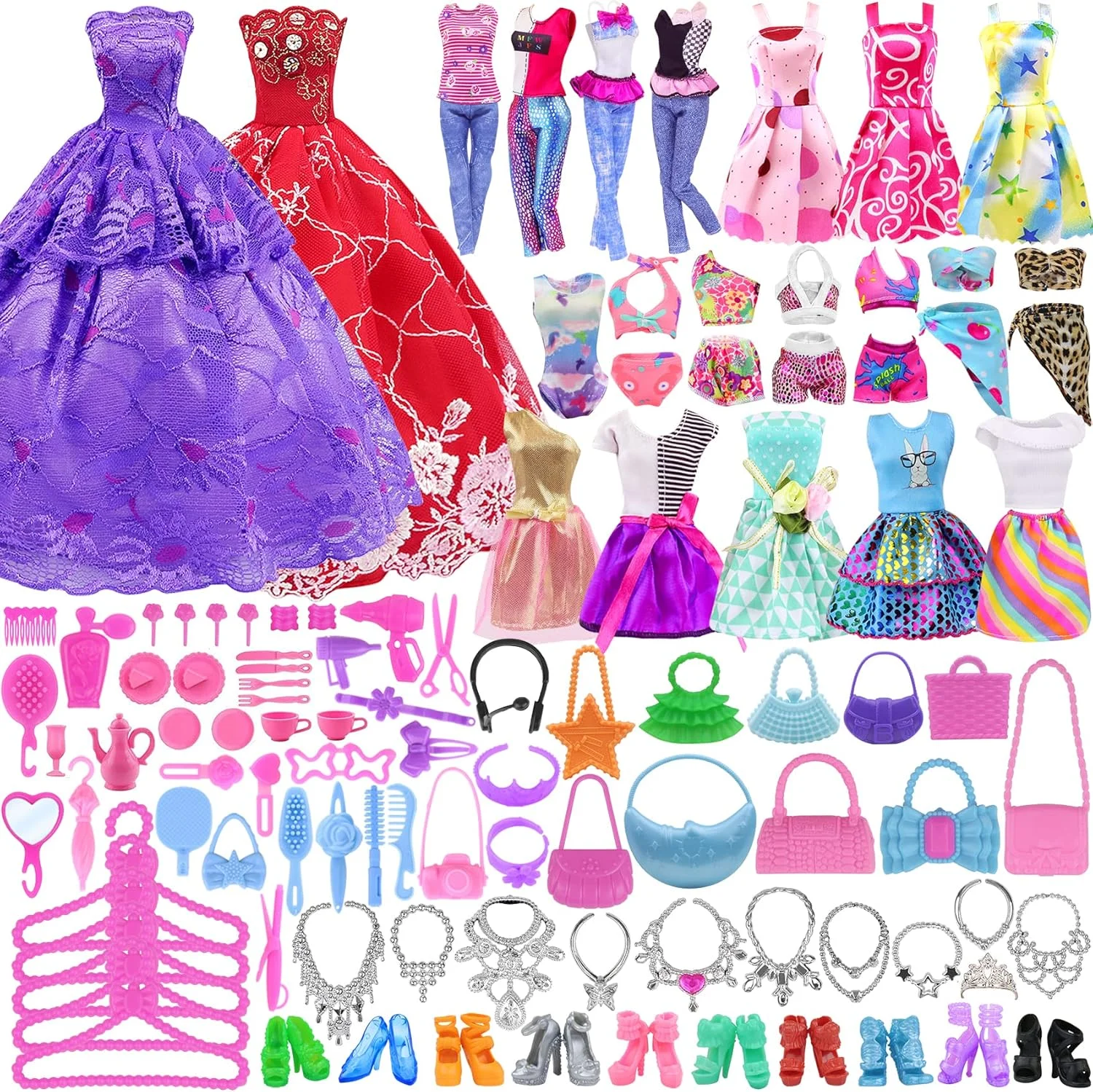 کمد لباس عروسک فشن Ecore Fun با 120 قطعه برای نگهداری لباس و لوازم جانبی عروسک شامل لباس، پیراهن، کفش، جاکفشی، کیف، گردنبند، چوب لباسی برای لباس عروسک دخترانه 11.5 اینچی کمد لباس عروسک فشن Ecore Fun با 120 قطعه برای نگهداری لباس و لوازم جانبی عروسک شامل لباس، پیراهن، کفش، جاکفشی، کیف، گردنبند، چوب لباسی برای لباس عروسک دخترانه 11.5 اینچی