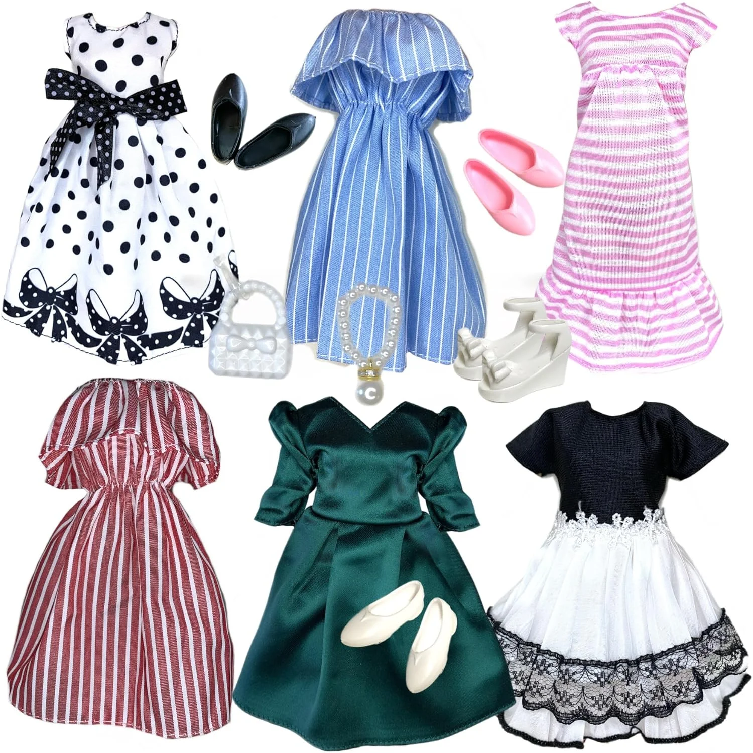 اله‌دال بسته 5 عددی لباس و کفش عروسک 11.5 اینچی، مناسب برای عروسک های فشن سایز بزرگ
