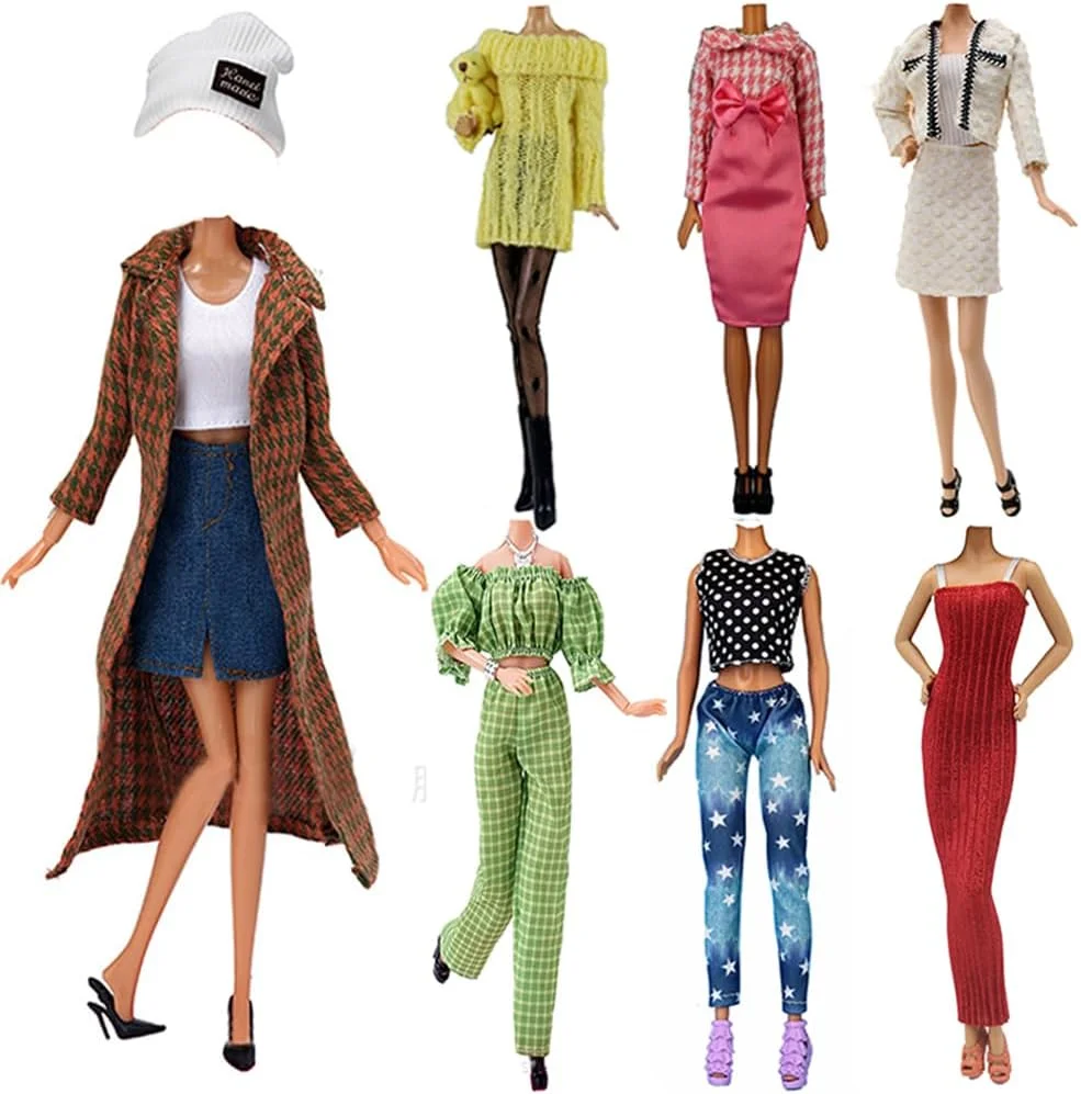 لباس عروسک لنس هوم، 5 ست لباس چهارخانه اسکاتلندی لباس های پاییزی لباس های بهاری ژاکت شلوار کفش جوراب کیف برای عروسک های 11.5 اینچی لوازم جانبی هدیه کودک