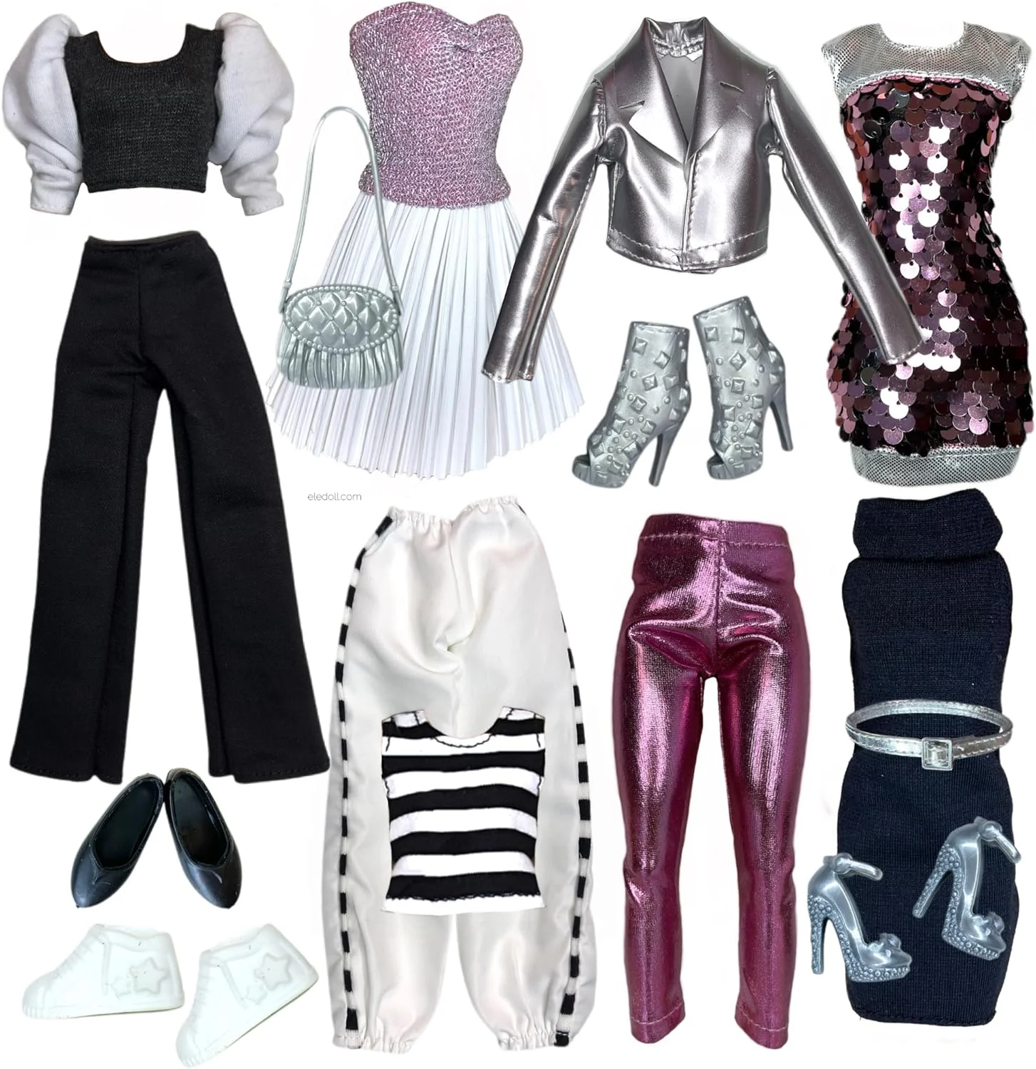 ست لباس فشن دلوکس Eledoll مناسب عروسک های 11.5 تا 12 اینچی - ست اسپرت و نقره ای