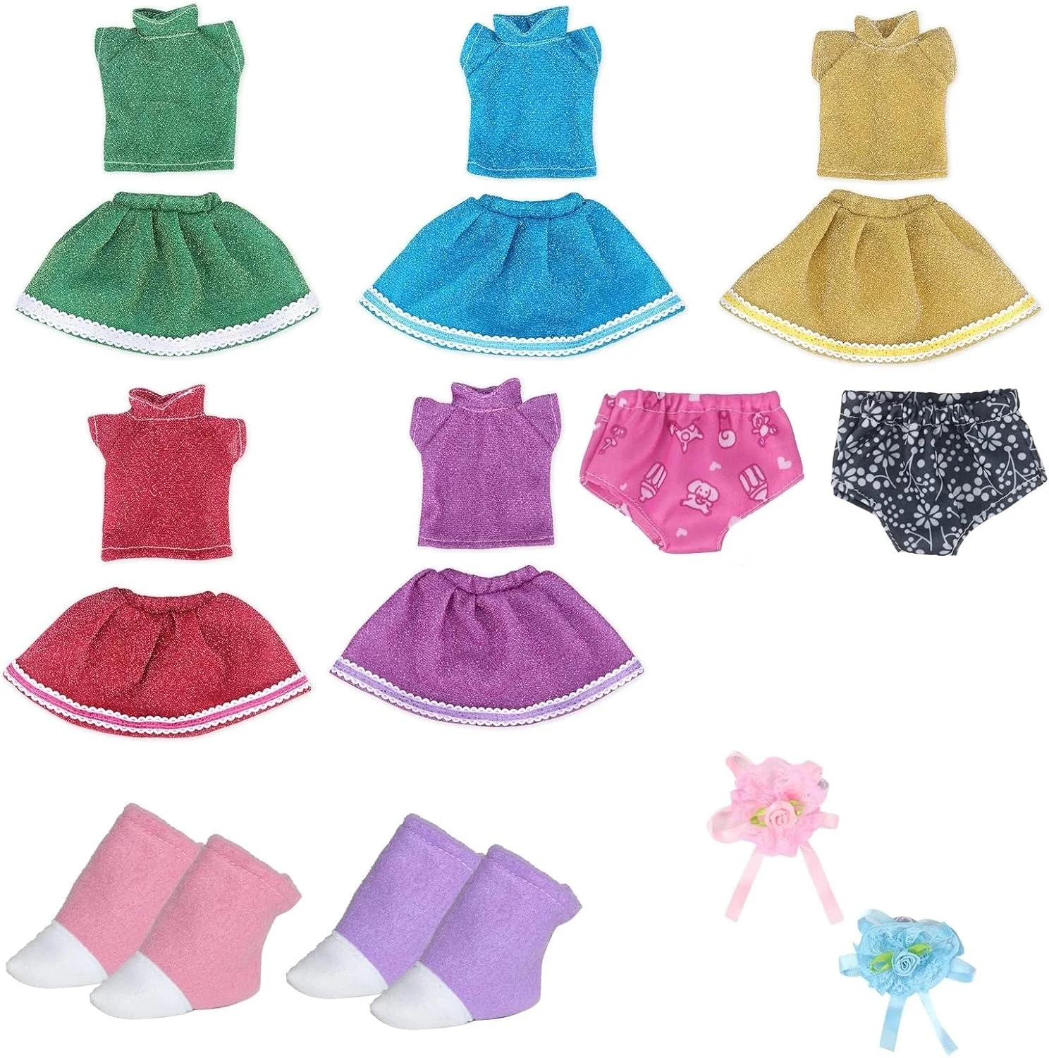 لباس و لوازم جانبی عروسک Xunwa برای عروسک های 14.5 اینچی American Dolls Girl Wishers، شامل لباس، لباس زیر، جوراب و کش مو