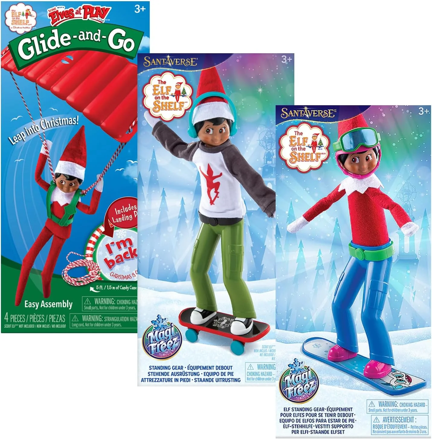 ست لباس ایستاده الف روی قفسه Claus Couture Slopes and Streets: اسکوتر ایستاده Stand-n-Scoot، ست اسکی Snow Play و کیف شادی