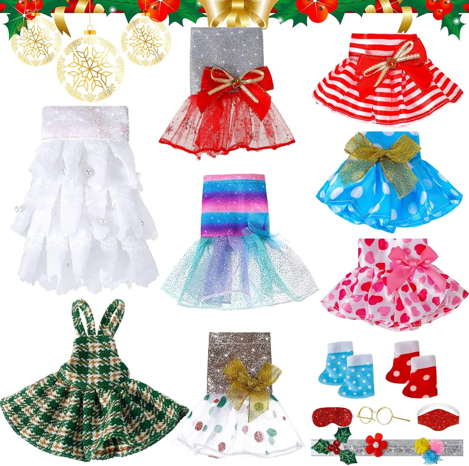 سومیند 14 تکه لباس اِلف، لوازم جانبی اِلف، لباس عروسک های اِلف شامل دامن قلبی، لباس Cosplay، پوشش چشم قرمز اکلیلی، پیراهن، روسری گلدار و 2 جفت چکمه (سبک شیک) سومیند 14 تکه لباس اِلف، لوازم جانبی اِلف، لباس عروسک های اِلف شامل دامن قلبی، لباس Cosplay، پوشش چشم قرمز اکلیلی، پیراهن، روسری گلدار و 2 جفت چکمه (سبک شیک)