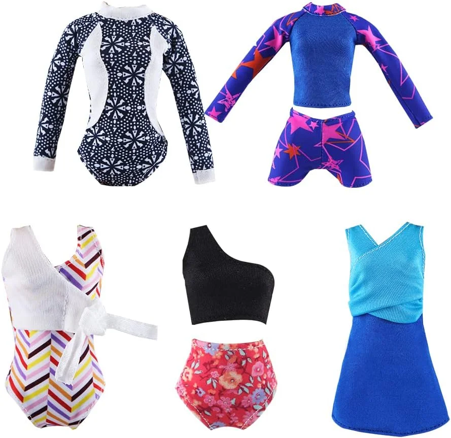 E-TING 5 ست لباس شنای بیکینی ساحلی لباس عروسک یک تکه با 5 جفت کفش برای عروسک های دخترانه 11.5 اینچی E-TING 5 ست لباس شنای بیکینی ساحلی لباس عروسک یک تکه با 5 جفت کفش برای عروسک های دخترانه 11.5 اینچی