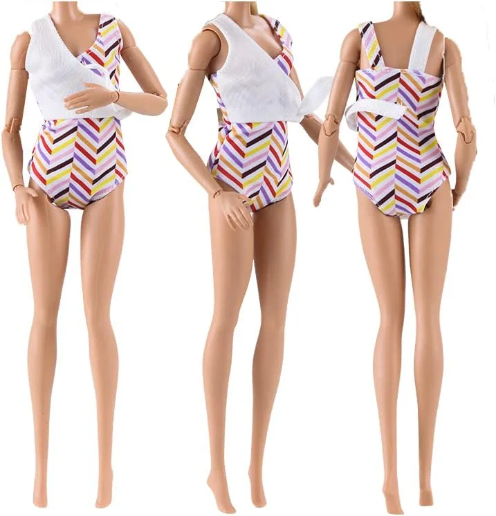 E-TING 5 ست لباس شنای بیکینی ساحلی لباس عروسک یک تکه با 5 جفت کفش برای عروسک های دخترانه 11.5 اینچی