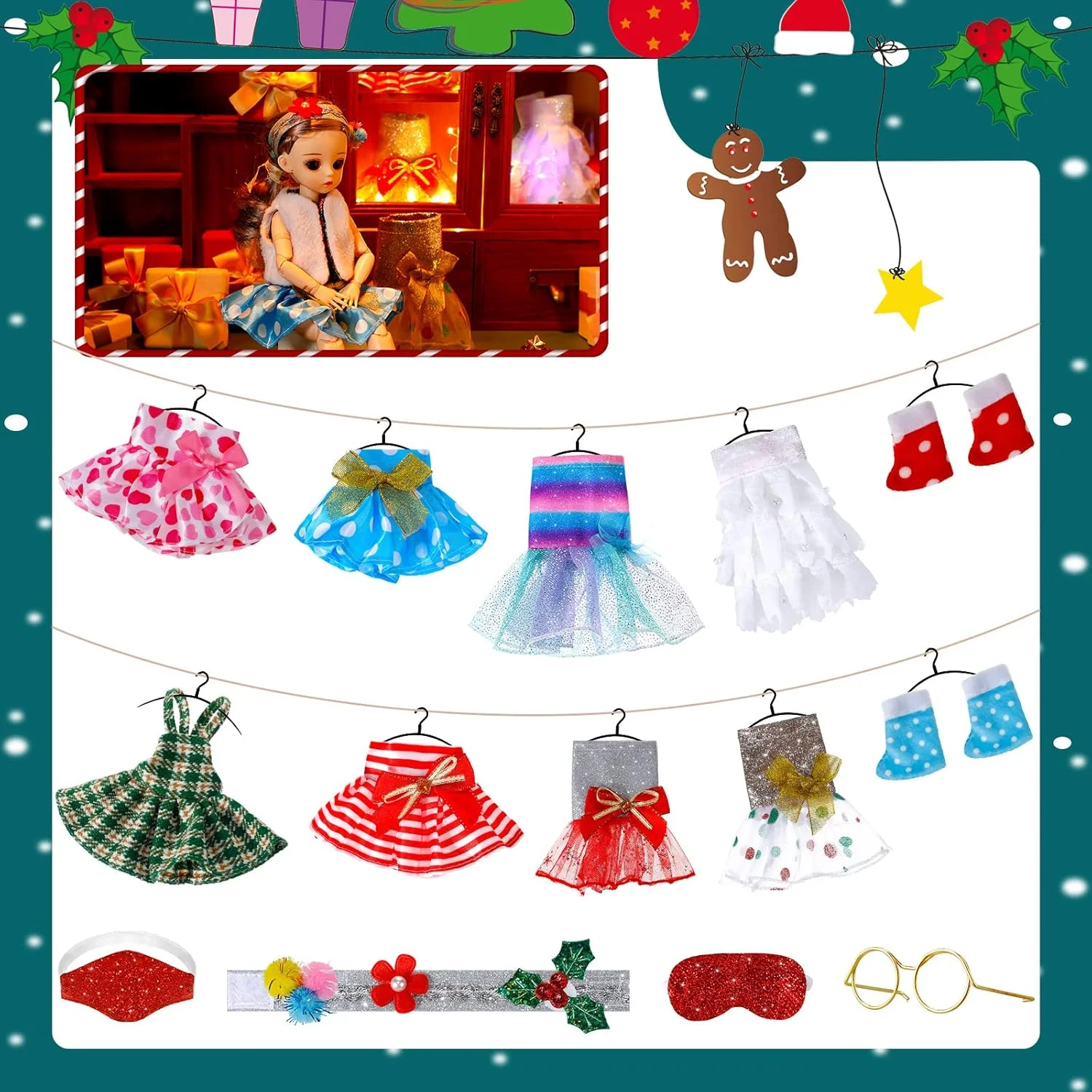 سومیند 14 تکه لباس اِلف، لوازم جانبی اِلف، لباس عروسک های اِلف شامل دامن قلبی، لباس Cosplay، پوشش چشم قرمز اکلیلی، پیراهن، روسری گلدار و 2 جفت چکمه (سبک شیک) سومیند 14 تکه لباس اِلف، لوازم جانبی اِلف، لباس عروسک های اِلف شامل دامن قلبی، لباس Cosplay، پوشش چشم قرمز اکلیلی، پیراهن، روسری گلدار و 2 جفت چکمه (سبک شیک)