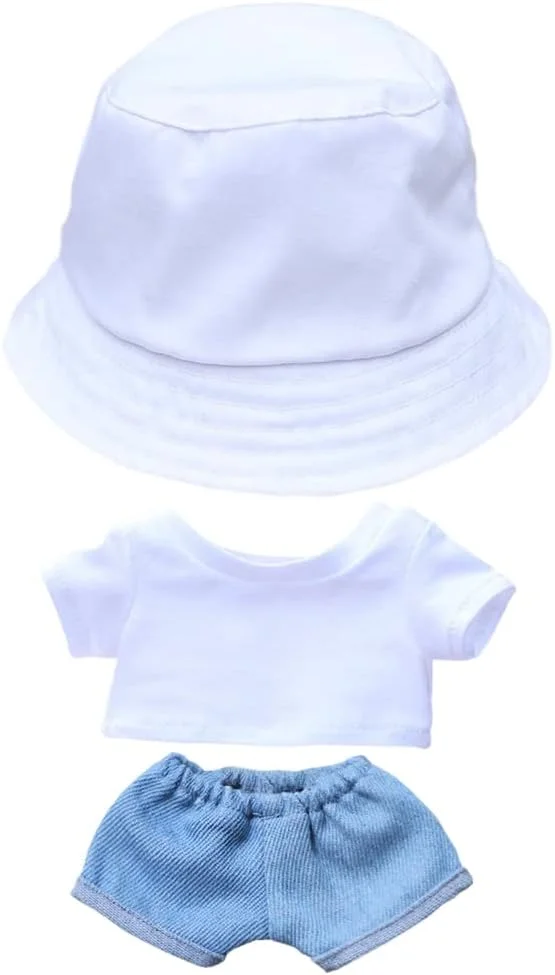 لباس عروسک پولیشی 15 سانتی متری niannyyhouse، تی شرت سفید رنگ ثابت، شلوار جین، لوازم جانبی عروسک (سفید، 15 سانتی متر)