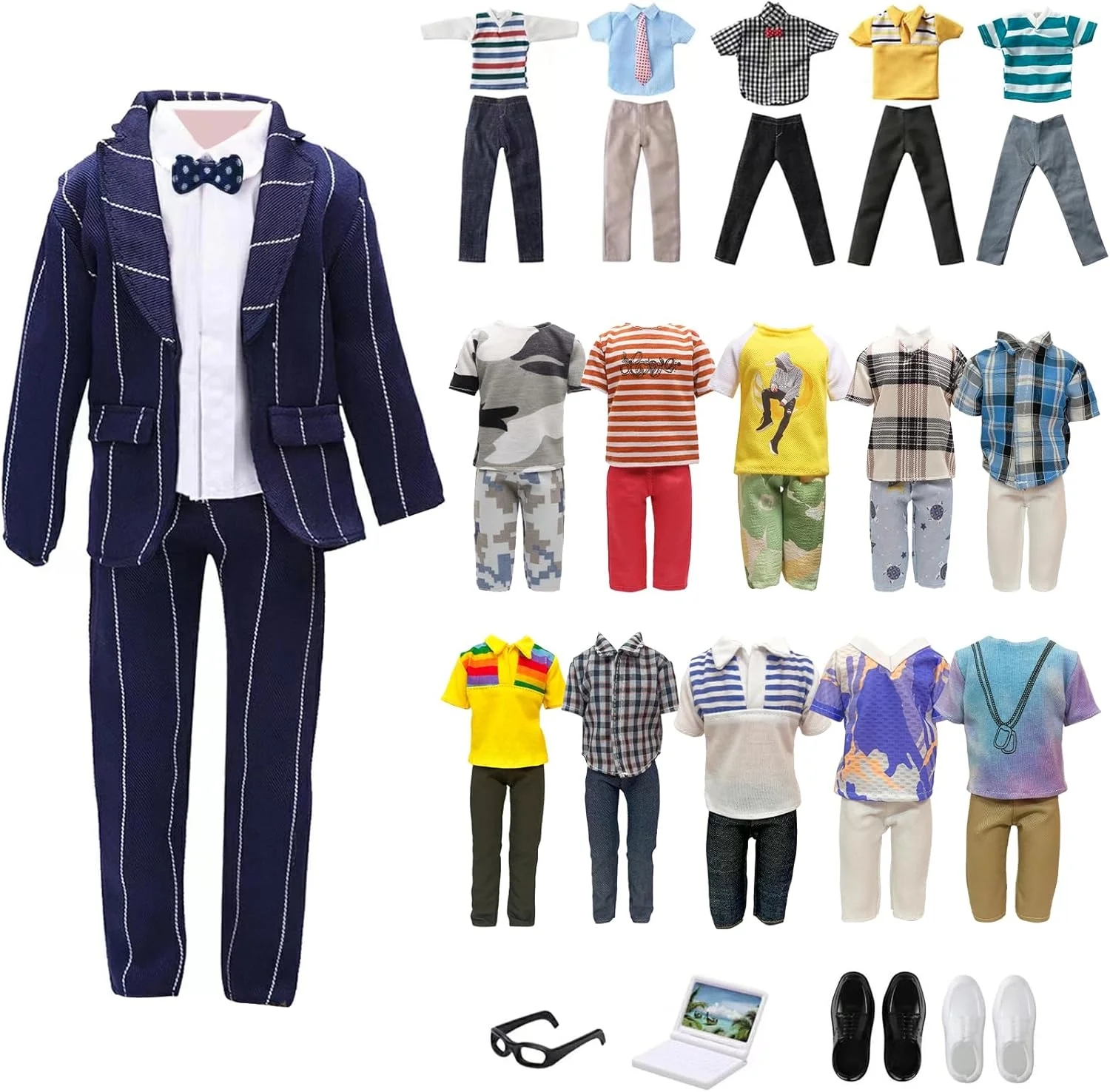 لباس و لوازم جانبی عروسک پسرانه 11.5 اینچی Babeilei مناسب برای عروسک پسرانه 12 اینچی، شامل 1 دست کت و شلوار، 1 پیراهن، 4 عدد تاپ تصادفی، 4 عدد شلوار تصادفی، 1 جفت عینک، 2 جفت کفش و 1 عدد کامپیوتر لباس و لوازم جانبی عروسک پسرانه 11.5 اینچی Babeilei مناسب برای عروسک پسرانه 12 اینچی، شامل 1 دست کت و شلوار، 1 پیراهن، 4 عدد تاپ تصادفی، 4 عدد شلوار تصادفی، 1 جفت عینک، 2 جفت کفش و 1 عدد کامپیوتر