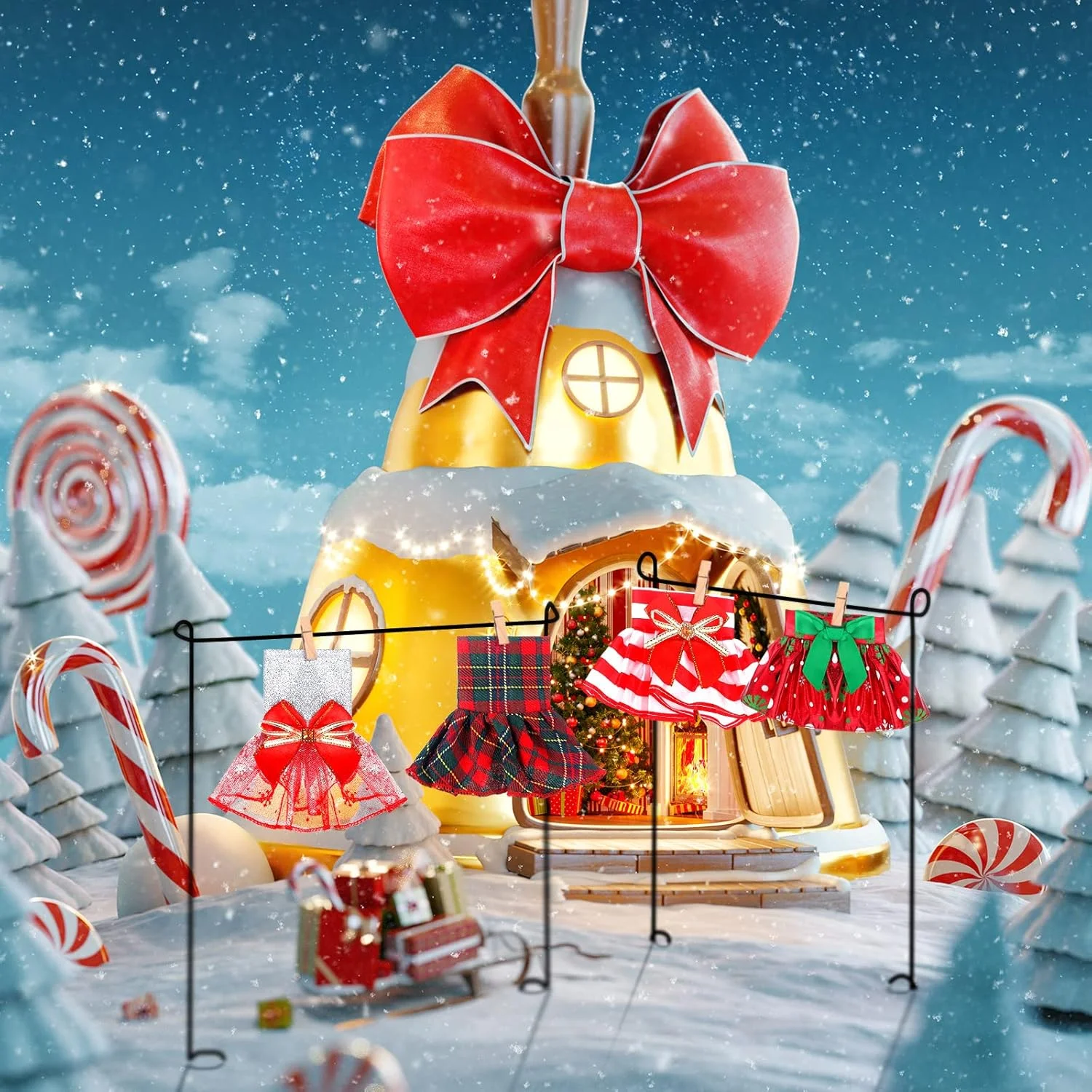 ژانمای ست 6 عددی دامن عروسکی کریسمس، لباس های جانبی جن کریسمس برای لباس عروسک، لباس های عروسکی کریسمس، لوازم جانبی لباس عروسکی کریسمس، 6 مدل