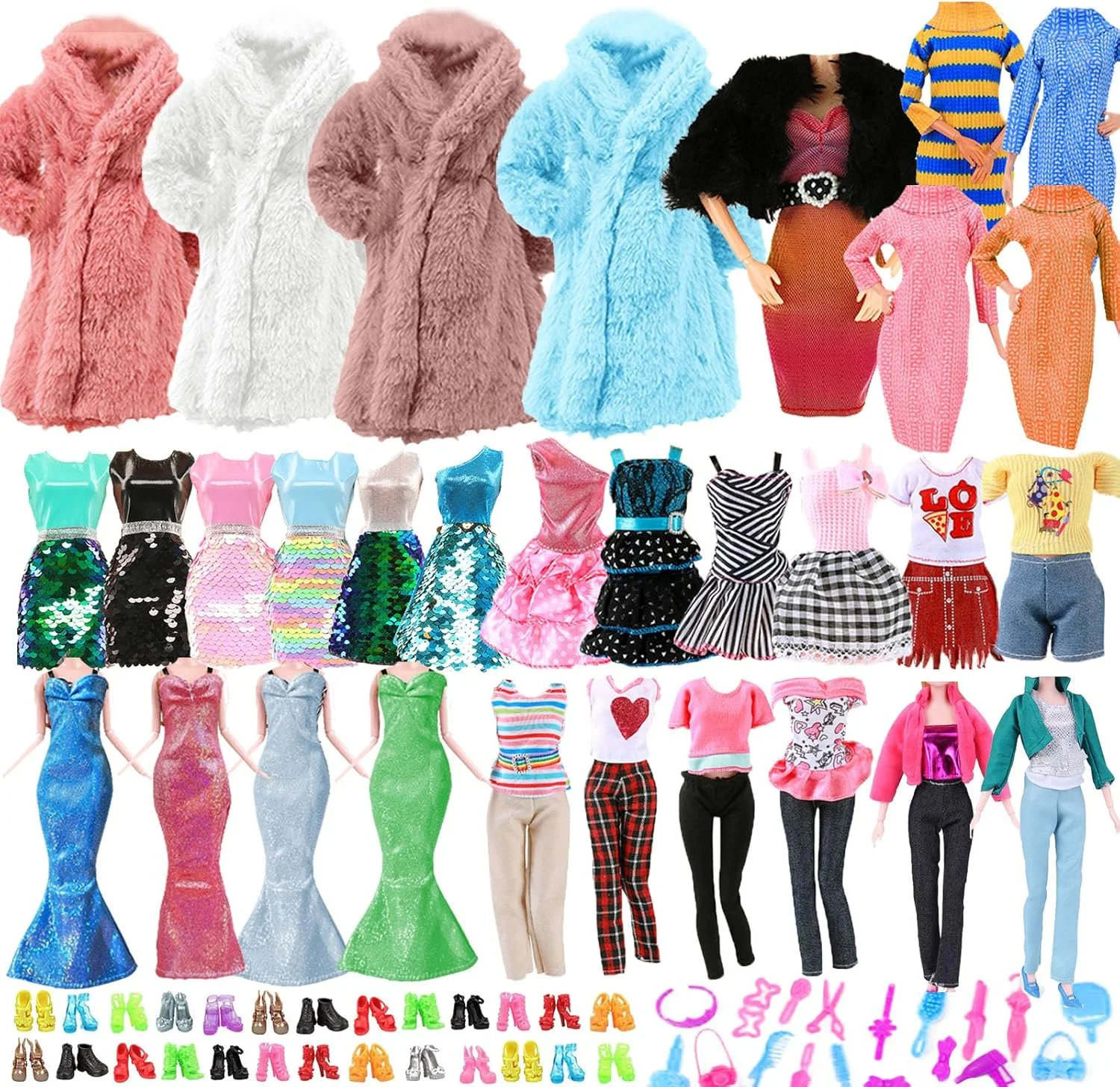 ست 70 تکه لباس و لوازم جانبی برای عروسک 11.5 اینچی شامل 7 لباس مهمانی، 5 تاپ، 5 شلوار، 2 کت زمستانی، 1 ژاکت، 1 شال گردن، 1 کلاه، 10 جفت کفش و 28 لوازم جانبی به صورت تصادفی، هدیه کریسمس برای دختر و پسر ست 70 تکه لباس و لوازم جانبی برای عروسک 11.5 اینچی شامل 7 لباس مهمانی، 5 تاپ، 5 شلوار، 2 کت زمستانی، 1 ژاکت، 1 شال گردن، 1 کلاه، 10 جفت کفش و 28 لوازم جانبی به صورت تصادفی، هدیه کریسمس برای دختر و پسر