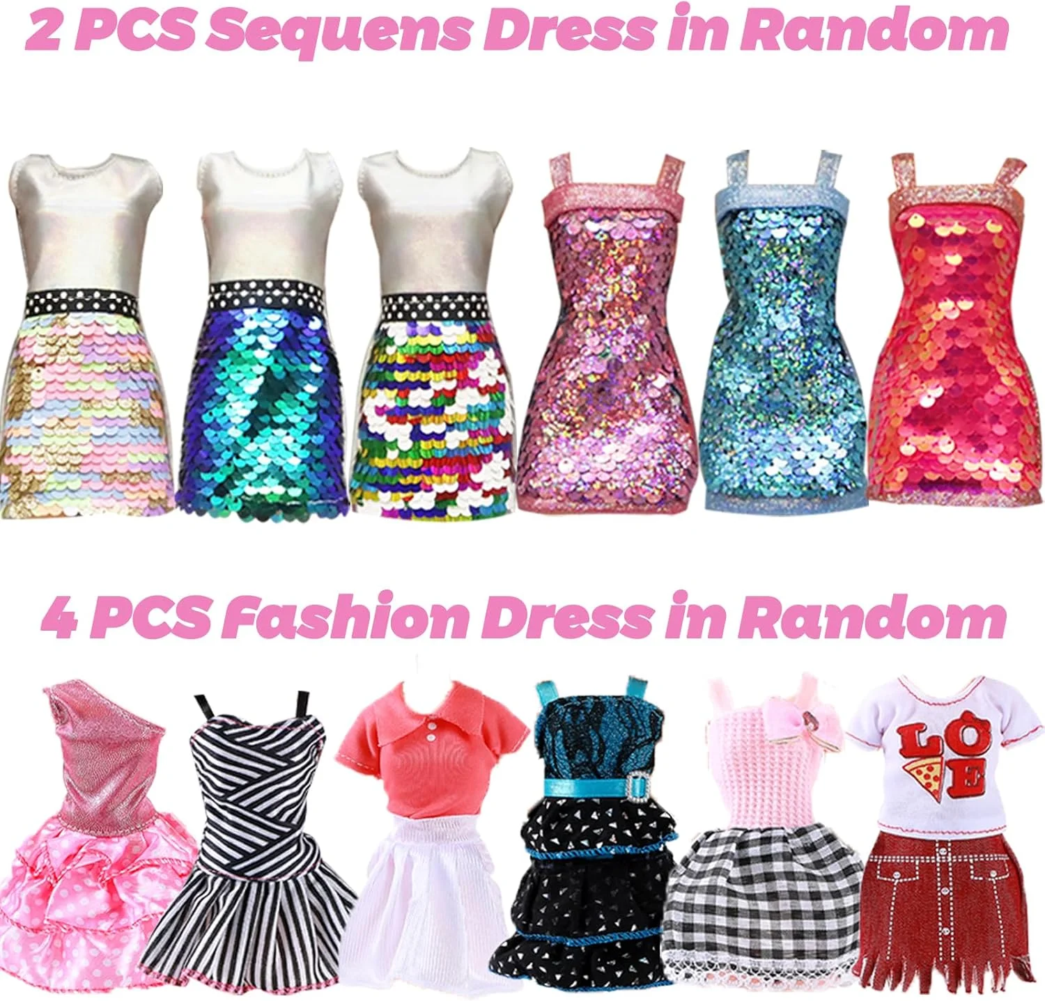 ست 70 تکه لباس و لوازم جانبی برای عروسک 11.5 اینچی شامل 7 لباس مهمانی، 5 تاپ، 5 شلوار، 2 کت زمستانی، 1 ژاکت، 1 شال گردن، 1 کلاه، 10 جفت کفش و 28 لوازم جانبی به صورت تصادفی، هدیه کریسمس برای دختر و پسر