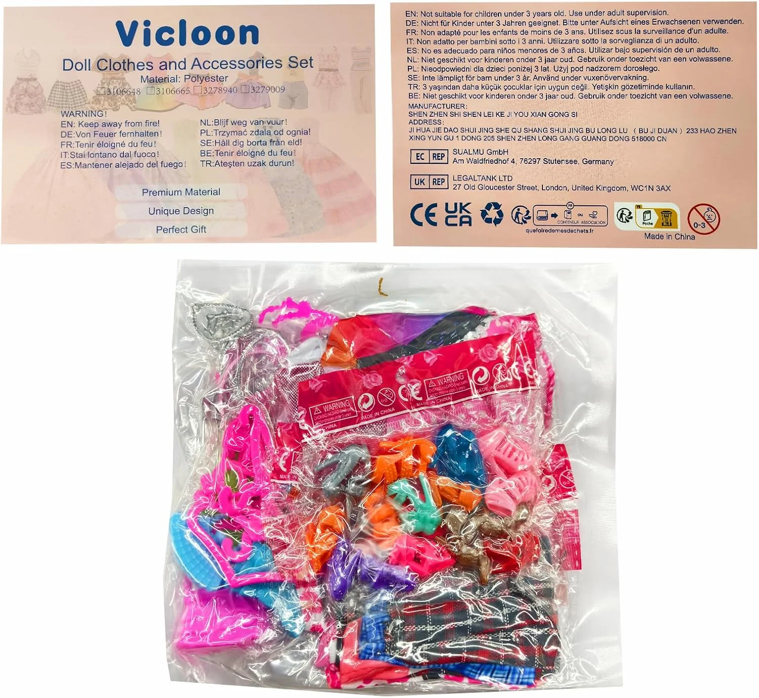 لباس عروسک Vicloon، 43 تکه لباس عروسک شامل 5 لباس شب + 3 ست (تاپ + شلوار) + 10 جفت کفش + 12 لوازم جانبی (تصادفی) 5 چوب لباسی + 5 کیف (تصادفی) لباس عروسک Vicloon، 43 تکه لباس عروسک شامل 5 لباس شب + 3 ست (تاپ + شلوار) + 10 جفت کفش + 12 لوازم جانبی (تصادفی) 5 چوب لباسی + 5 کیف (تصادفی)