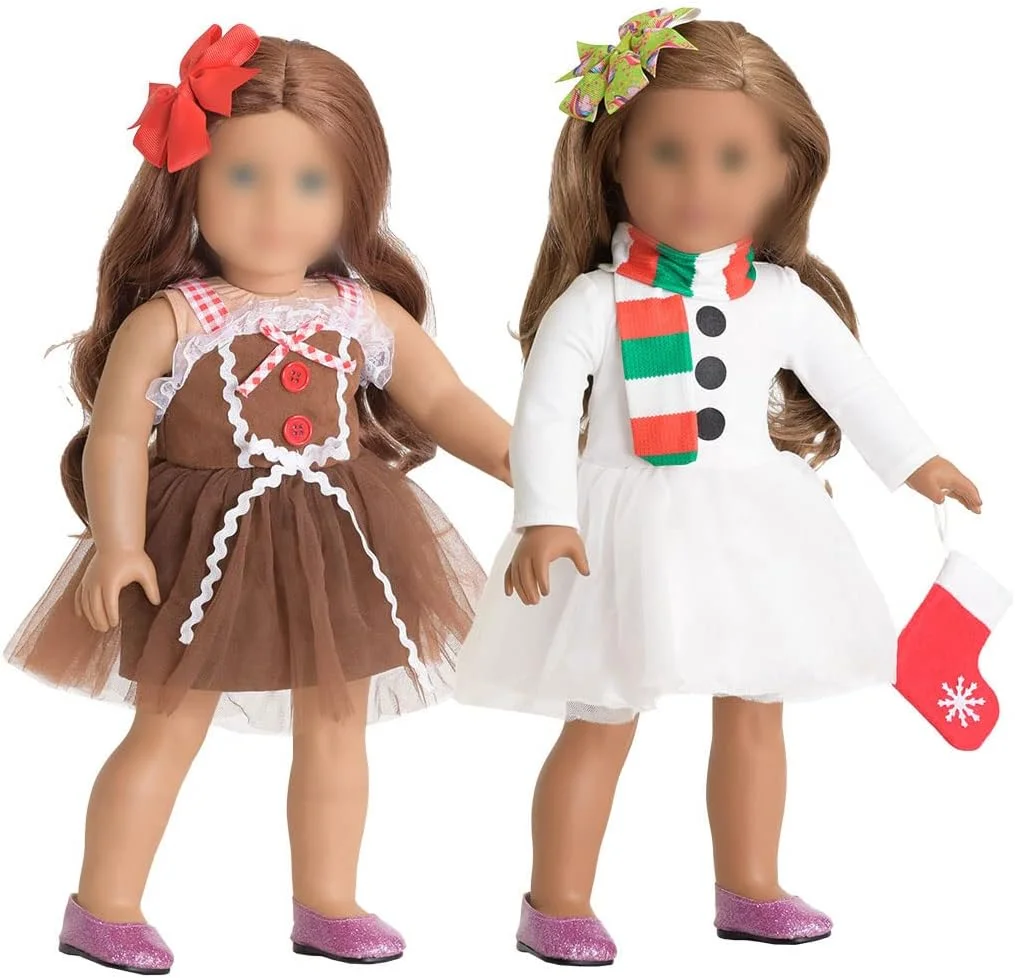 لباس عروسک 18 اینچی Sweet Dolly با طرح کریسمس، لوازم جانبی عروسک، لباس مهمانی کریسمس عروسک 18 اینچی با طرح آدم برفی و شیرینی زنجبیلی مناسب برای عروسک 18 اینچی