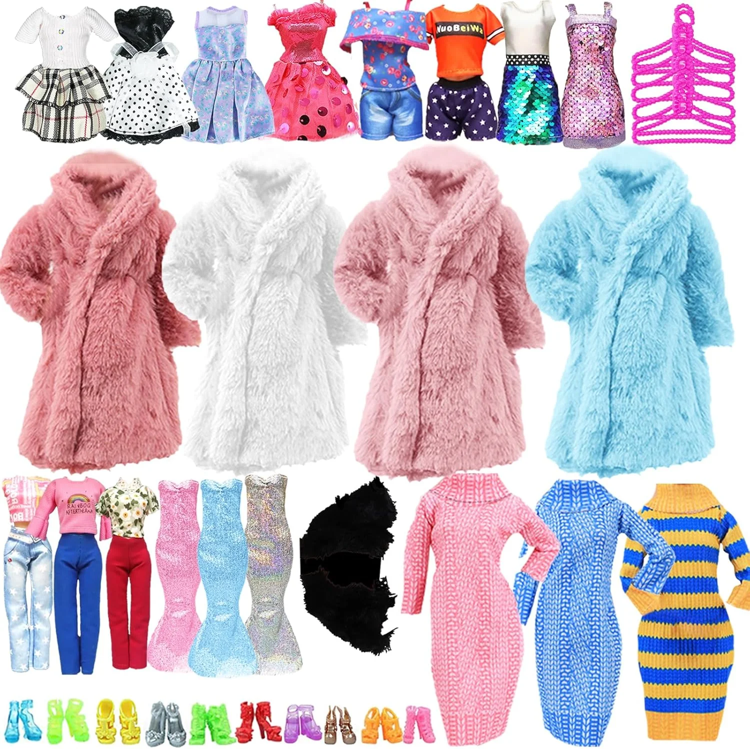 مجموعه 68 تکه لباس نوزاد Carreuty، شامل 1 لباس رسمی + 6 لباس غیر رسمی + 5 لباس راحتی + 1 ژاکت + 2 کت + 10 جفت کفش + 10 بند + 18 اکسسوری دخترانه، هدیه ای برای دختران