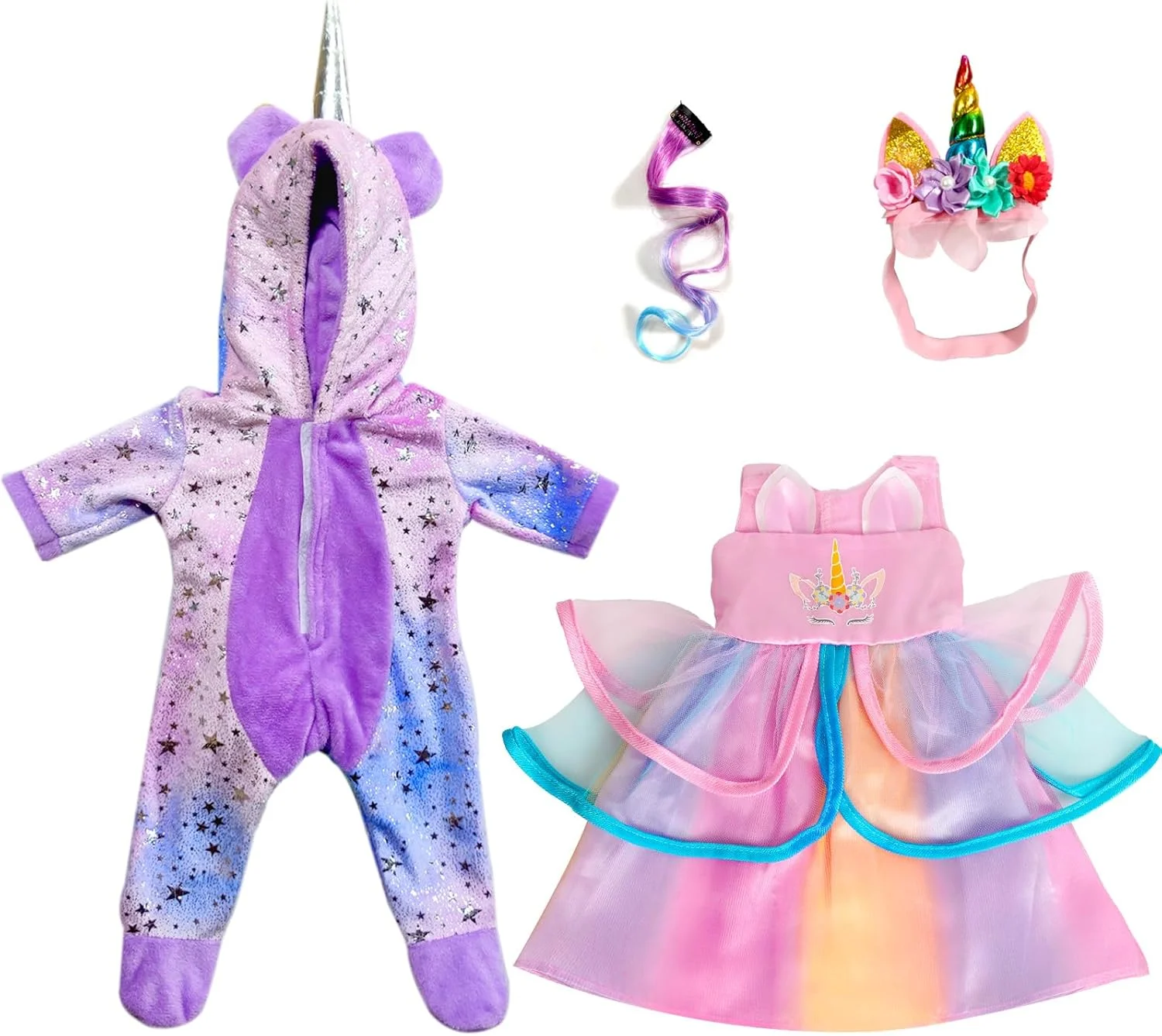 ست لباس عروسک 18 اینچی WONDOLL - لباس تک شاخ با گیره مو و هدبند - سازگار با تمام لوازم جانبی عروسک های 18 اینچی برای کودکان - بنفش ست لباس عروسک 18 اینچی WONDOLL - لباس تک شاخ با گیره مو و هدبند - سازگار با تمام لوازم جانبی عروسک های 18 اینچی برای کودکان - بنفش