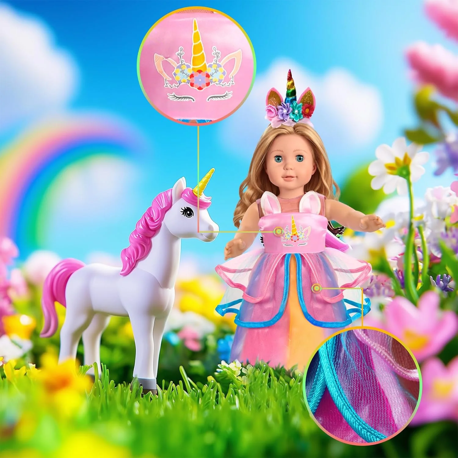 ست لباس عروسک 18 اینچی WONDOLL - لباس تک شاخ با گیره مو و هدبند - سازگار با تمام لوازم جانبی عروسک های 18 اینچی برای کودکان - بنفش ست لباس عروسک 18 اینچی WONDOLL - لباس تک شاخ با گیره مو و هدبند - سازگار با تمام لوازم جانبی عروسک های 18 اینچی برای کودکان - بنفش