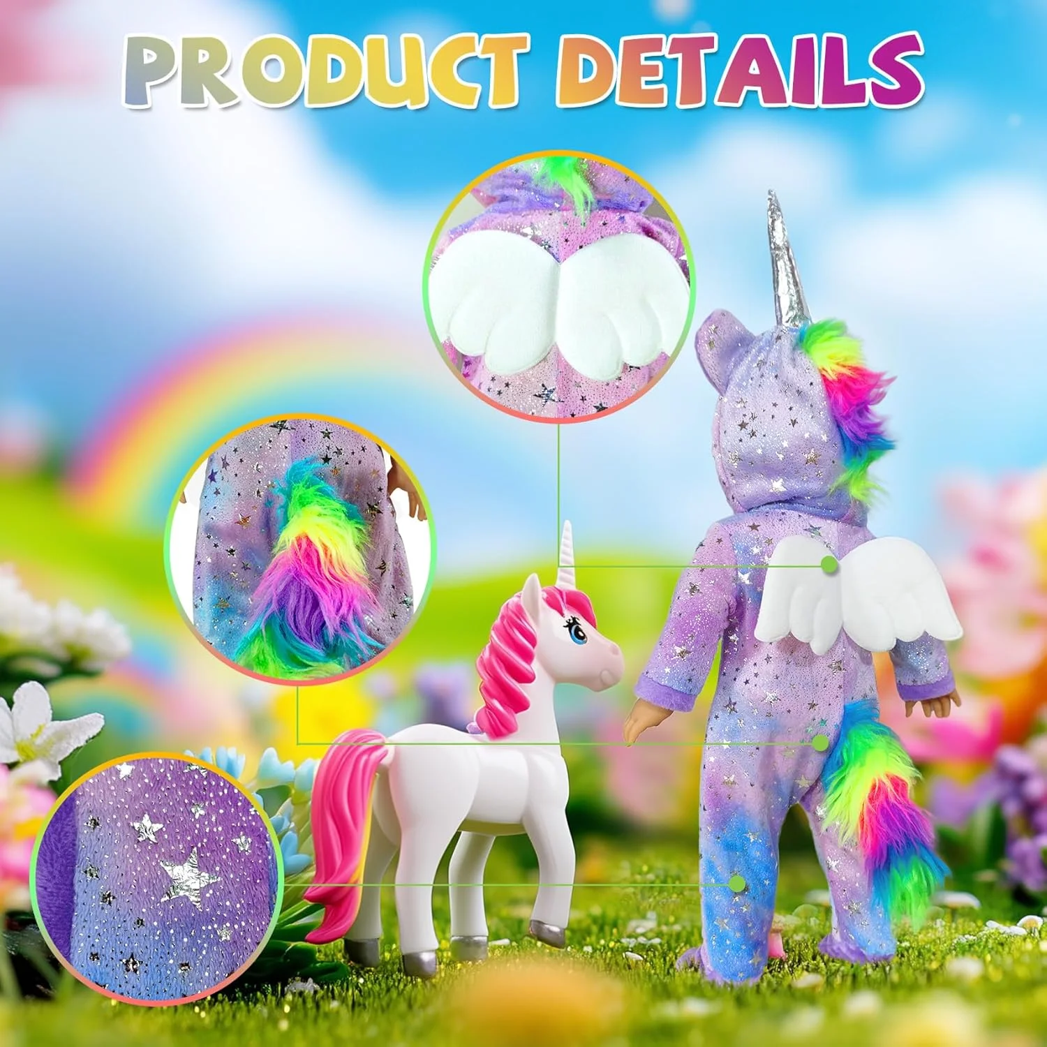 ست لباس عروسک 18 اینچی WONDOLL - لباس تک شاخ با گیره مو و هدبند - سازگار با تمام لوازم جانبی عروسک های 18 اینچی برای کودکان - بنفش ست لباس عروسک 18 اینچی WONDOLL - لباس تک شاخ با گیره مو و هدبند - سازگار با تمام لوازم جانبی عروسک های 18 اینچی برای کودکان - بنفش