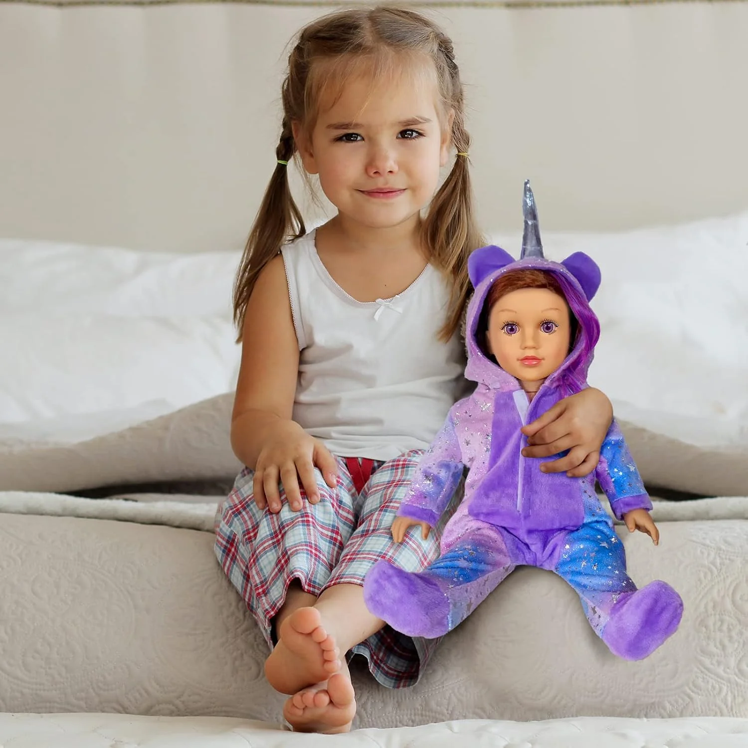 ست لباس عروسک 18 اینچی WONDOLL - لباس تک شاخ با گیره مو و هدبند - سازگار با تمام لوازم جانبی عروسک های 18 اینچی برای کودکان - بنفش ست لباس عروسک 18 اینچی WONDOLL - لباس تک شاخ با گیره مو و هدبند - سازگار با تمام لوازم جانبی عروسک های 18 اینچی برای کودکان - بنفش