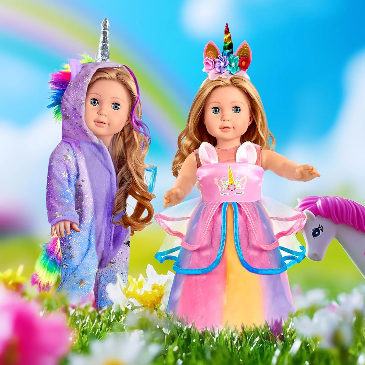 ست لباس عروسک 18 اینچی WONDOLL - لباس تک شاخ با گیره مو و هدبند - سازگار با تمام لوازم جانبی عروسک های 18 اینچی برای کودکان - بنفش ست لباس عروسک 18 اینچی WONDOLL - لباس تک شاخ با گیره مو و هدبند - سازگار با تمام لوازم جانبی عروسک های 18 اینچی برای کودکان - بنفش
