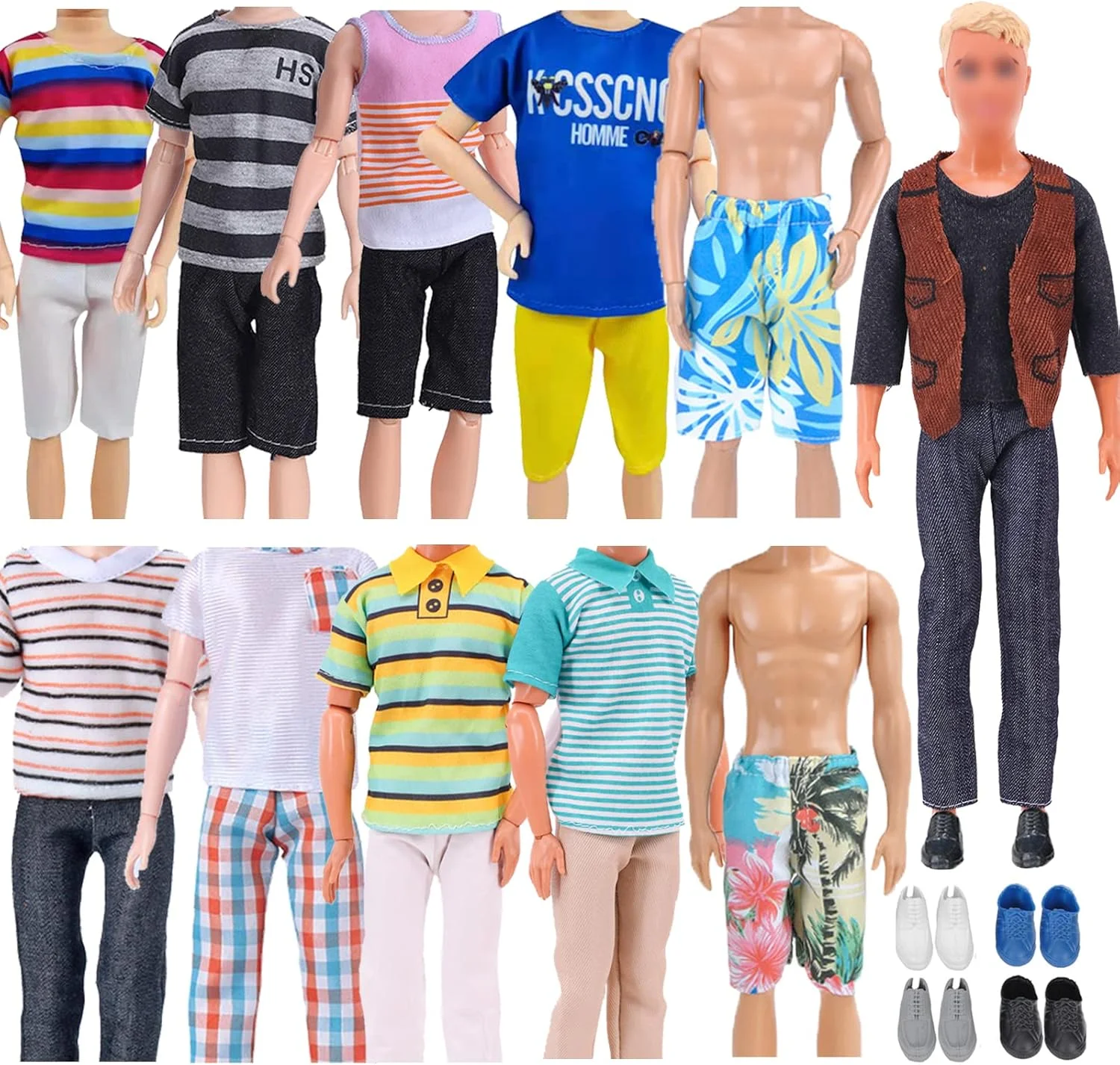 Carreuty بسته 18 عددی لباس و لوازم جانبی برای عروسک های پسرانه کن، 6 لباس غیر رسمی، 2 شورت شنا، 4 جفت کفش برای عروسک های پسرانه 12 اینچی Carreuty بسته 18 عددی لباس و لوازم جانبی برای عروسک های پسرانه کن، 6 لباس غیر رسمی، 2 شورت شنا، 4 جفت کفش برای عروسک های پسرانه 12 اینچی