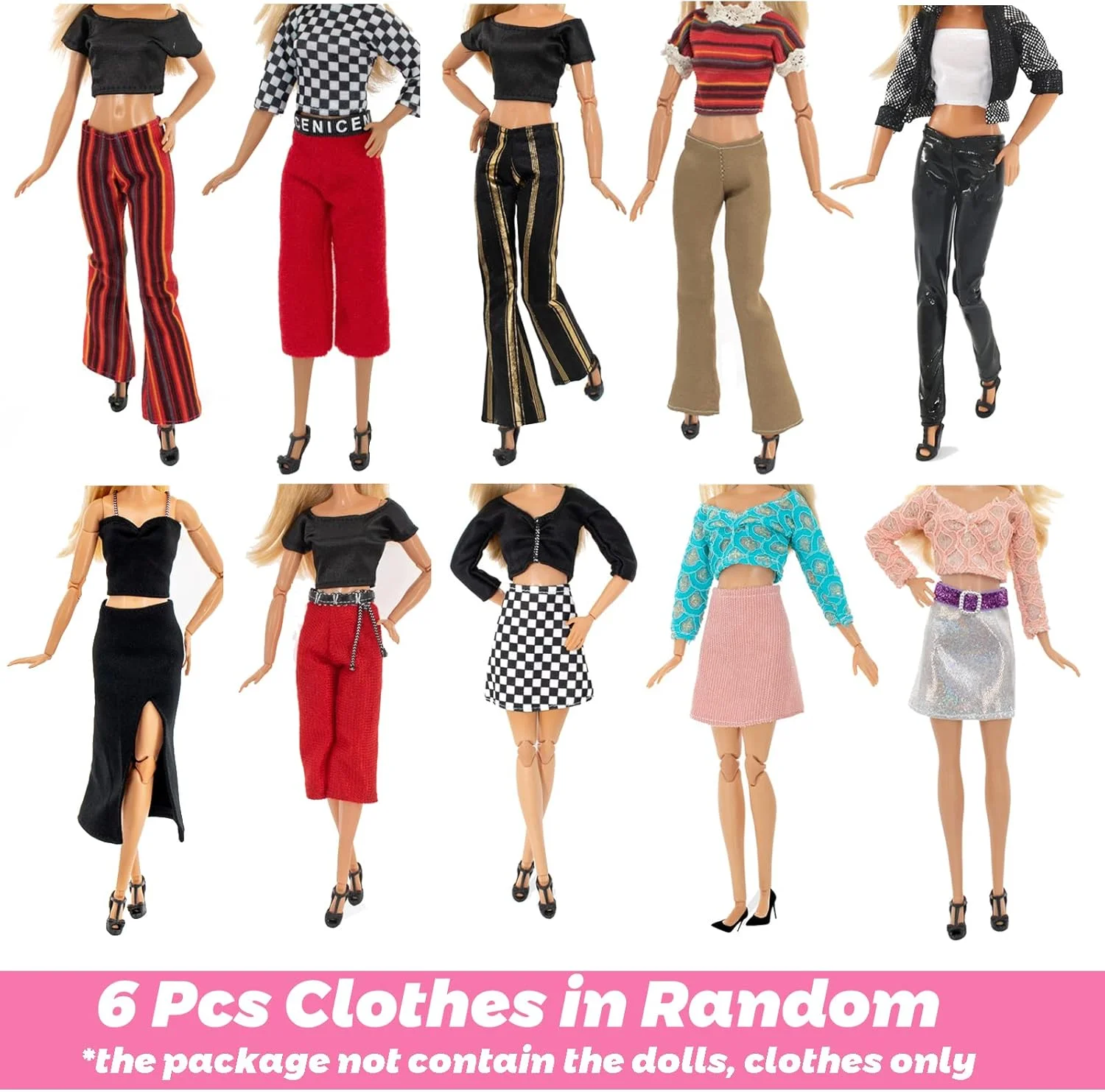 Carreuty بسته 16 عددی لباس و لوازم جانبی سازگار با عروسک های باربی، 6 لباس غیر رسمی (تاپ، شلوار، لباس بیرونی و پیراهن)، 10 جفت کفش برای عروسک های دخترانه 11.5 اینچی