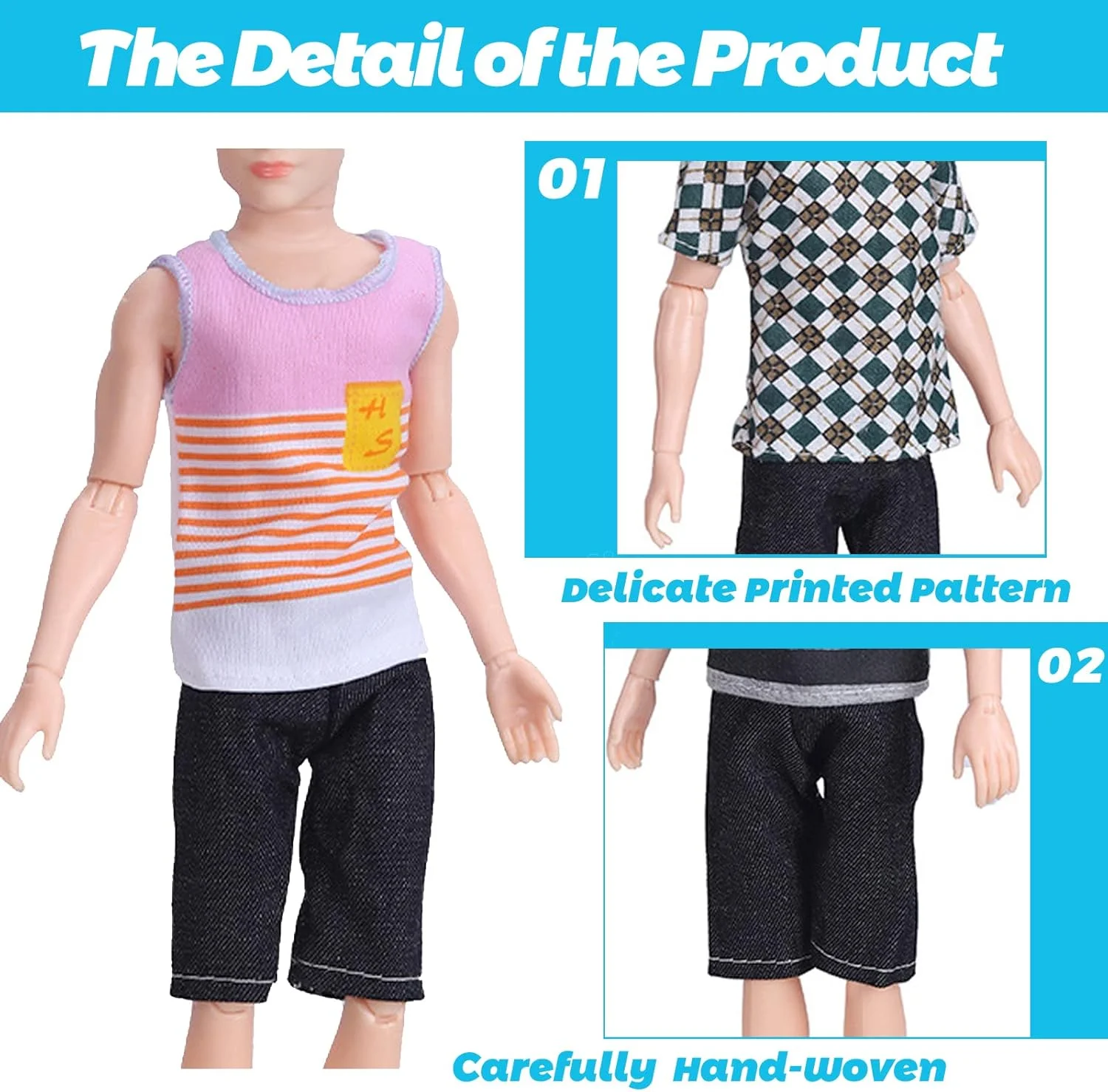 Carreuty بسته 18 عددی لباس و لوازم جانبی برای عروسک های پسرانه کن، 6 لباس غیر رسمی، 2 شورت شنا، 4 جفت کفش برای عروسک های پسرانه 12 اینچی