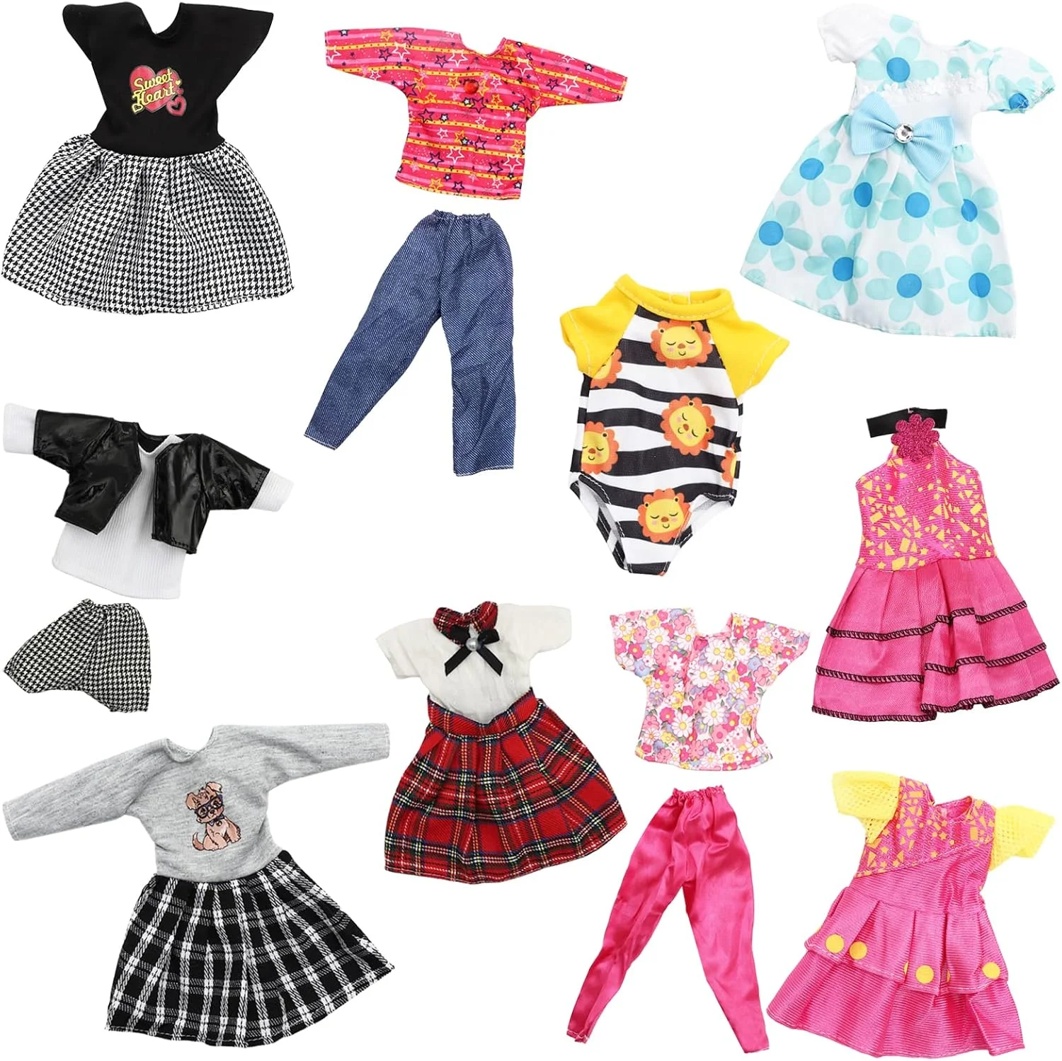 SOTOGO 10 ست لباس عروسک ولی آمریکایی، لباس، پیژامه، لباس شنا، لباس عروسک دخترانه مناسب برای عروسک های 14 تا 14.5 اینچی