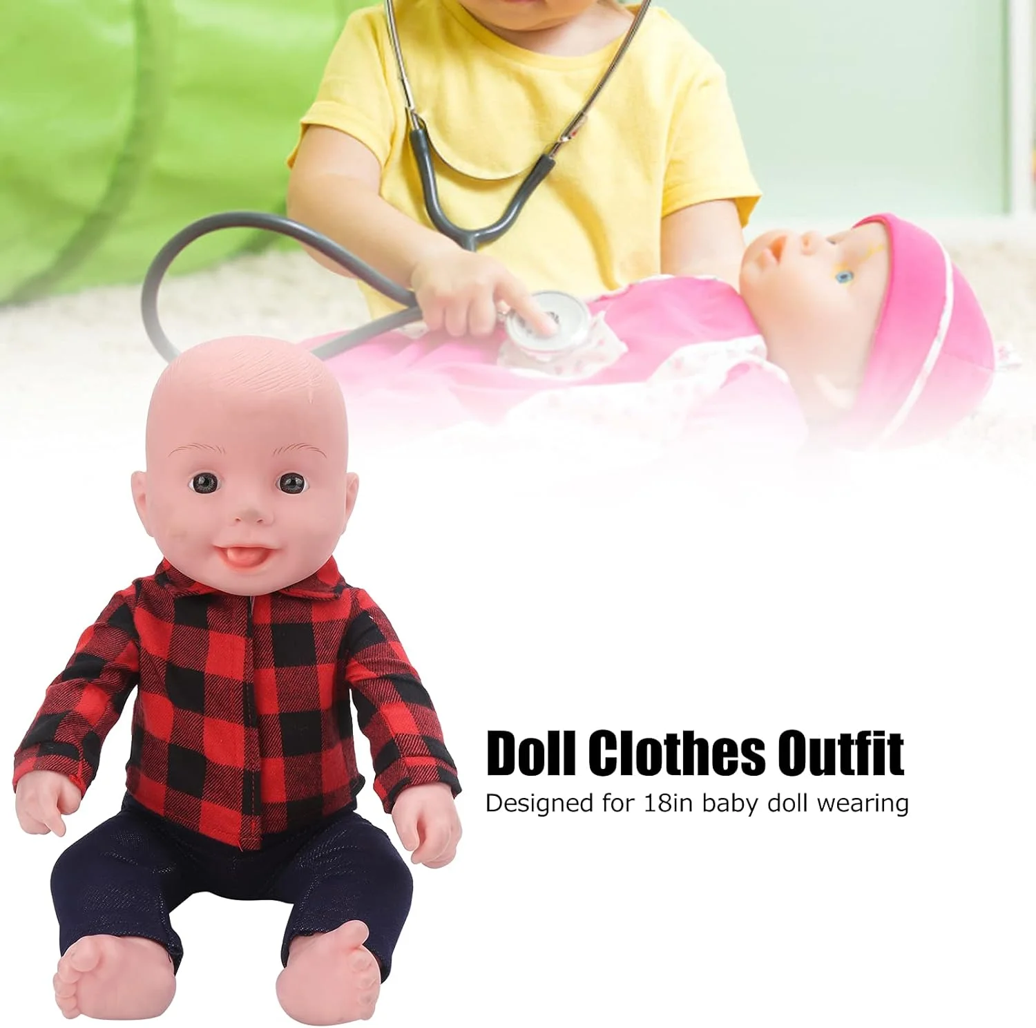 ست لباس عروسک شامل تاپ، شلوار و پیراهن، لباس های غیر رسمی و مد روز مناسب برای عروسک 18 اینچی (QD18-083)