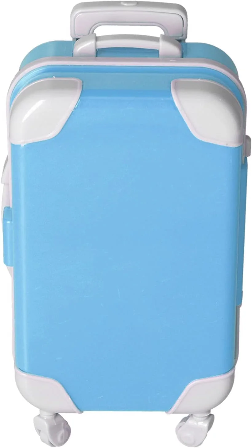 چمدان عروسکی، چمدان مسافرتی عروسک رنگ روشن لوازم جانبی عروسک شبیه سازی شده برای عروسک های دخترانه 18 اینچی برای خانه (کیف ترولی PJ-459-06 آبی آسمانی)