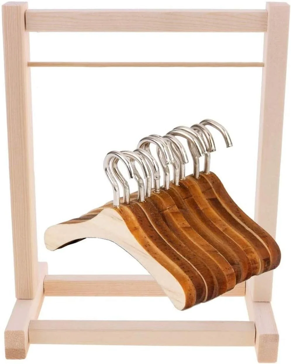 رگال لباس چوبی DIY مونتاژ شده، سازمان دهنده لباس برای عروسک 1/6 BJD AOD به همراه 10 عدد چوب لباسی فلزی برای کیف، کلاه و شال گردن عروسک های Blythe Azone