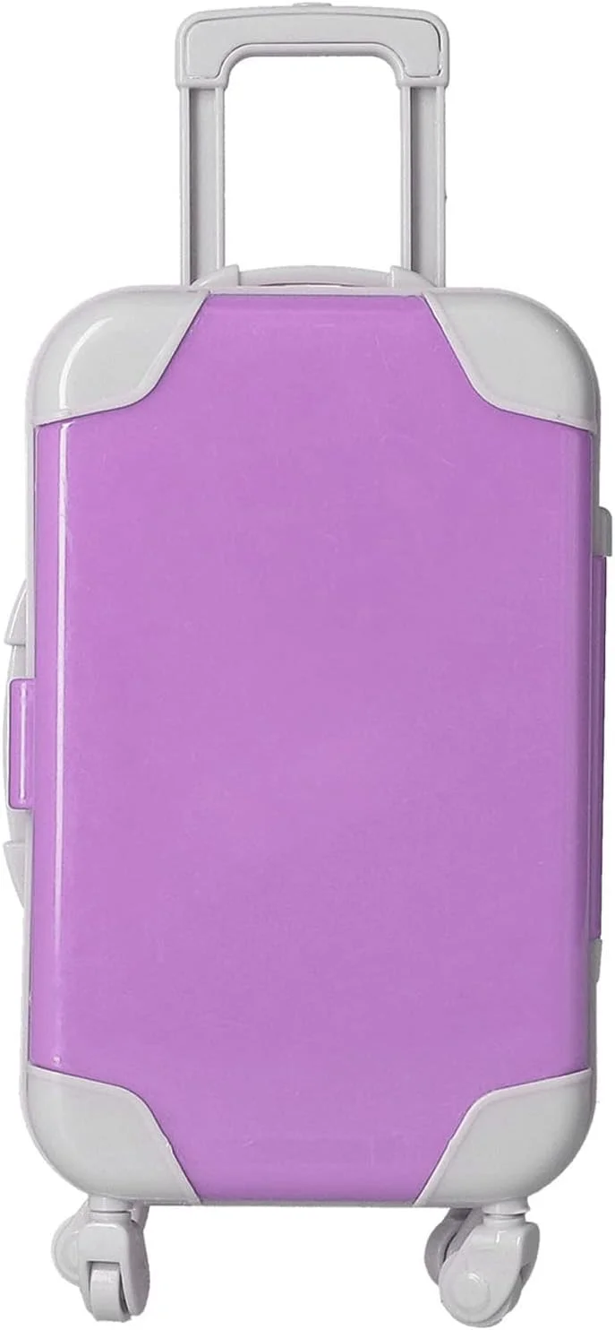 چمدان عروسکی، چمدان مسافرتی عروسک، لوازم جانبی عروسک رنگ روشن، شبیه سازی شده و زنده برای عروسک های دخترانه 18 اینچی برای خانه (کیف ترولی PJ-459-03 بنفش)