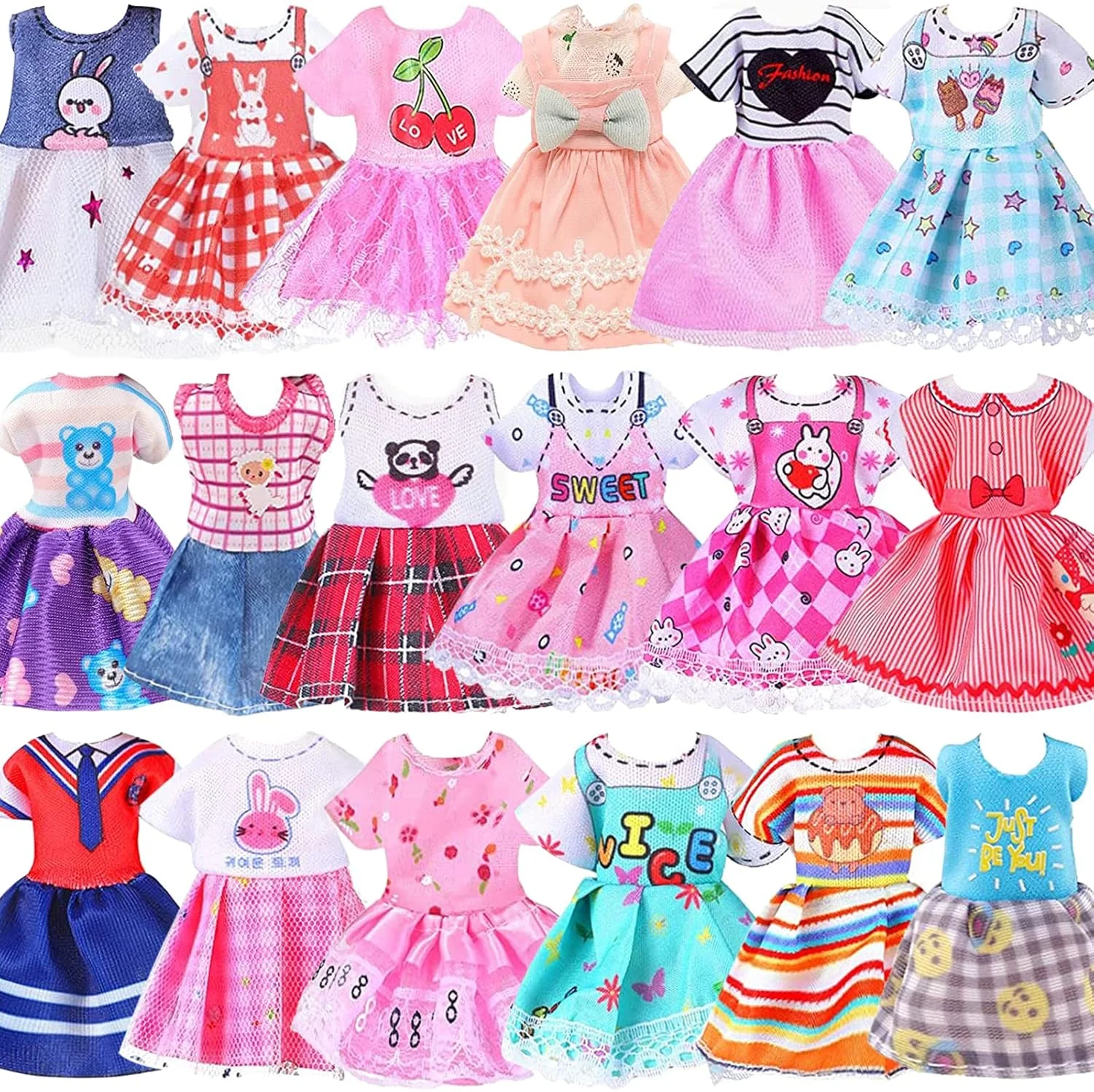 زیتا المنت 16 تکه لباس و لوازم جانبی عروسک دخترانه 5.3 اینچی - 6 اینچی - 3 لباس، 3 مایو، 2 کفش، 5 چوب لباسی لباس، 1 اسکیت بورد، 1 عینک و 1 سگ اسباب بازی