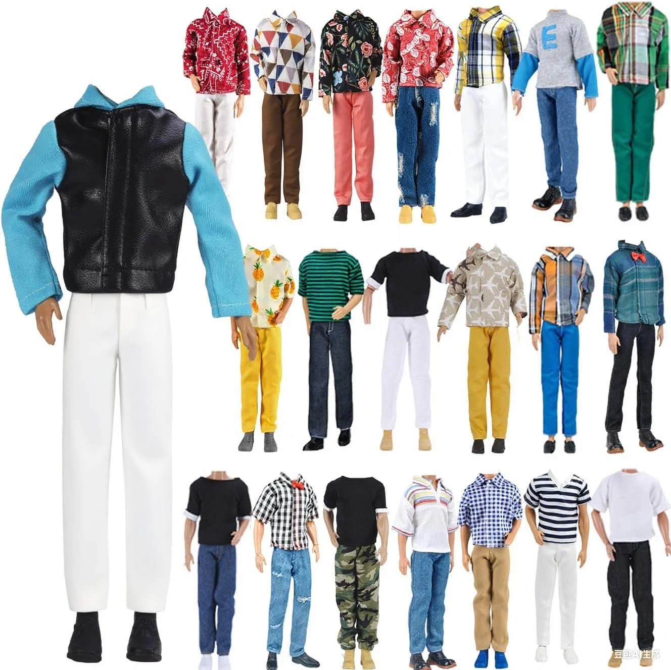 E-TING 3 ست کت چرمی، لباس غیر رسمی، تی شرت، شلوار، شورت تابستانی با 3 جفت کفش برای عروسک پسرانه 12 اینچی (انتخاب تصادفی)