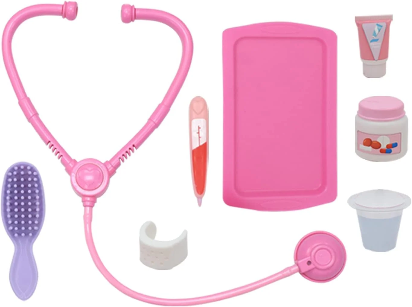 ست لباس و لوازم جانبی دکتر برای عروسک های 18 اینچی New Adventures Style Girls - مجموعه 15 تکه لباس و لوازم جانبی، لباس پوشیدن، لوازم جانبی عروسک، بنفش سفید و صورتی