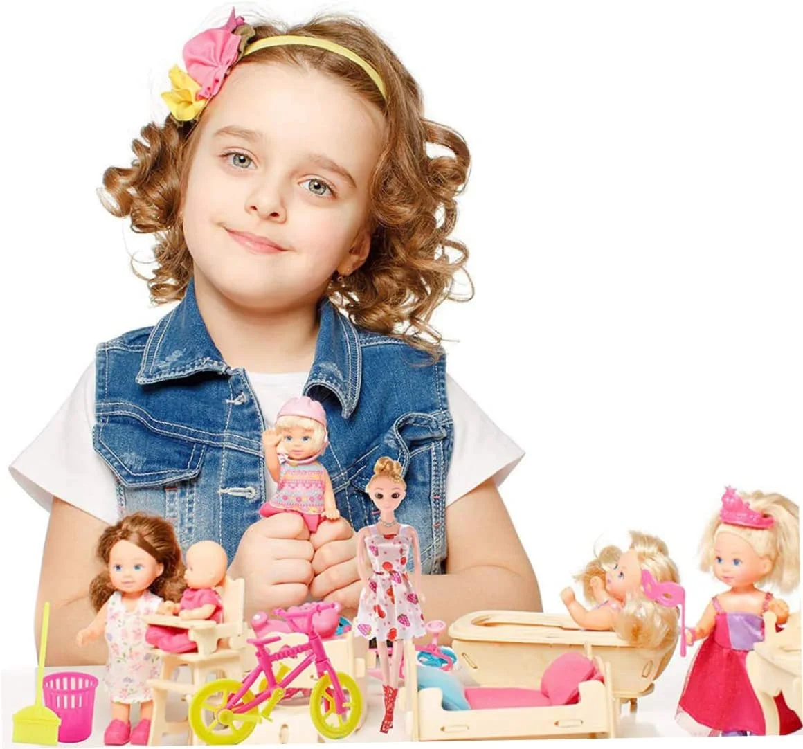 لوازم جانبی لباس عروسک 11.5 اینچی، لباس عروسک صورتی با ست لباس مینی دامن، کفش، گردنبند، گوشواره، چوب لباسی برای هدیه تولد دخترانه 114 تکه