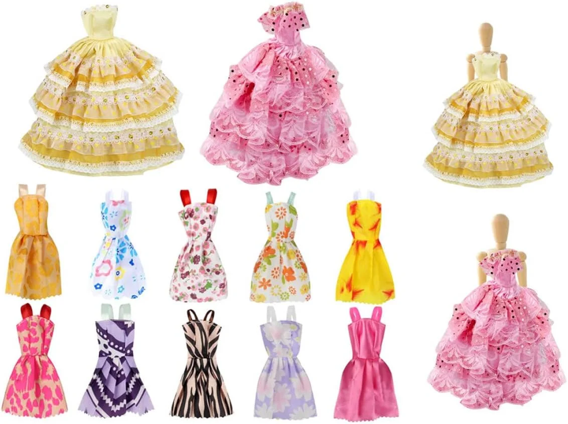 لباس عروسک، لباس های ظریف عروسک لباس روزانه عروسک لباس عروسی لوازم خانه عروسک 12 عددی