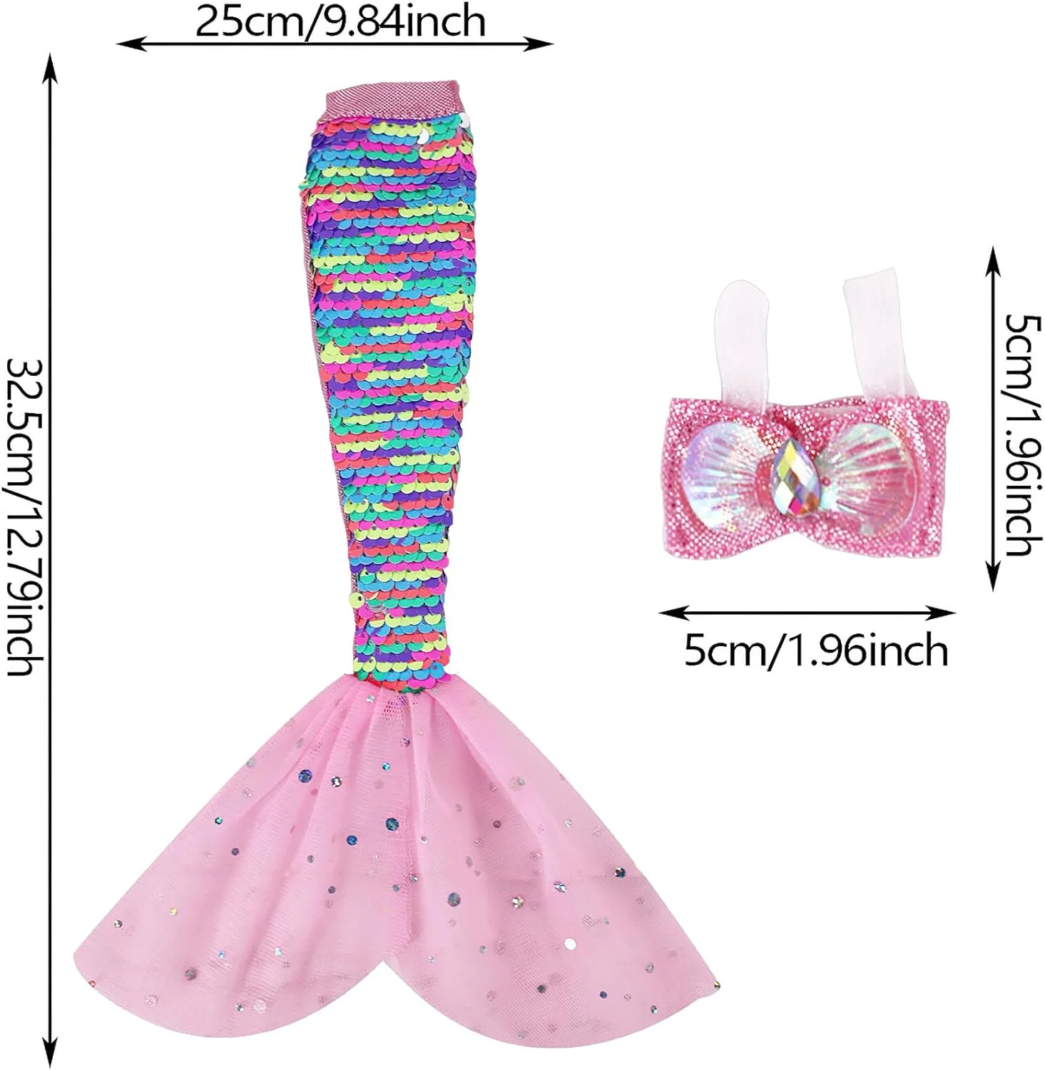 یونیکورن المنت 5 تکه لباس و لوازم جانبی دم پری دریایی عروسک دخترانه 11.5 اینچی (عروسک ها شامل نمی شوند) - لباس تابستانی دم پری دریایی، مایو، بیکینی