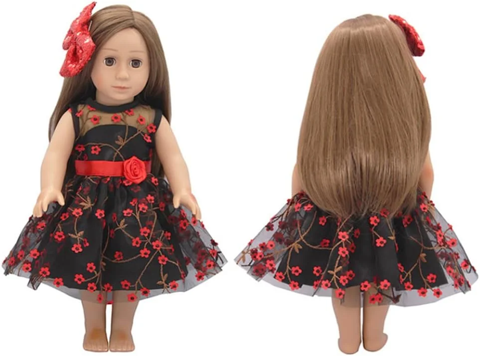 لباس عروسک 18 اینچی دخترانه با تل مو و لوازم جانبی مشکی