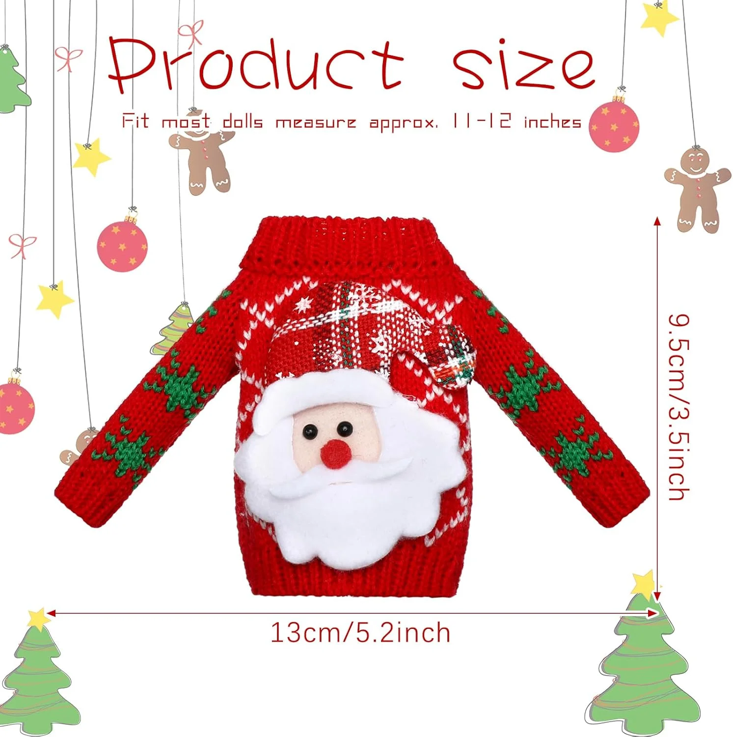 ست 12 عددی لوازم جانبی کریسمس الف، لباس بافتنی عروسکی، ست لباس بافتنی عروسک الف، لباس بافتنی طرح گوزن شمالی و دانه برف، ست لوازم جانبی کریسمس برای دکوراسیون عروسک الف (سبک روشن)