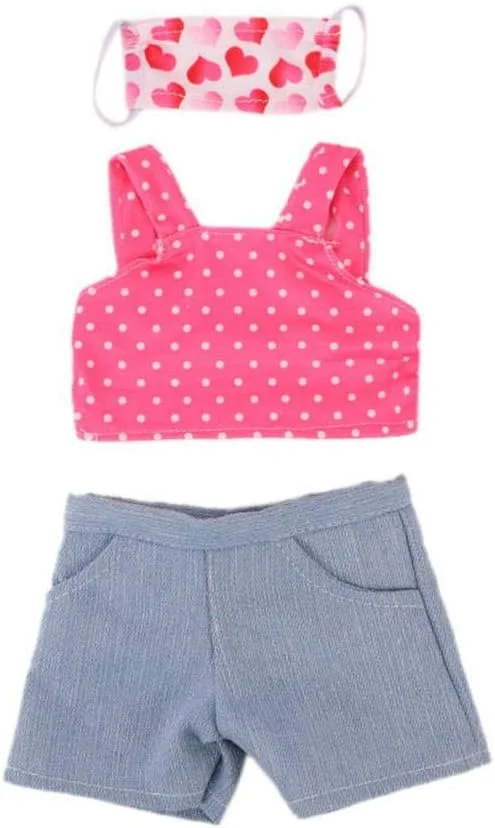 لباس عروسک، لباس، لباس کاردستی، ماسک، تاپ، شلوار برای لوازم جانبی عروسک 18 اینچی 3 عددی صورتی