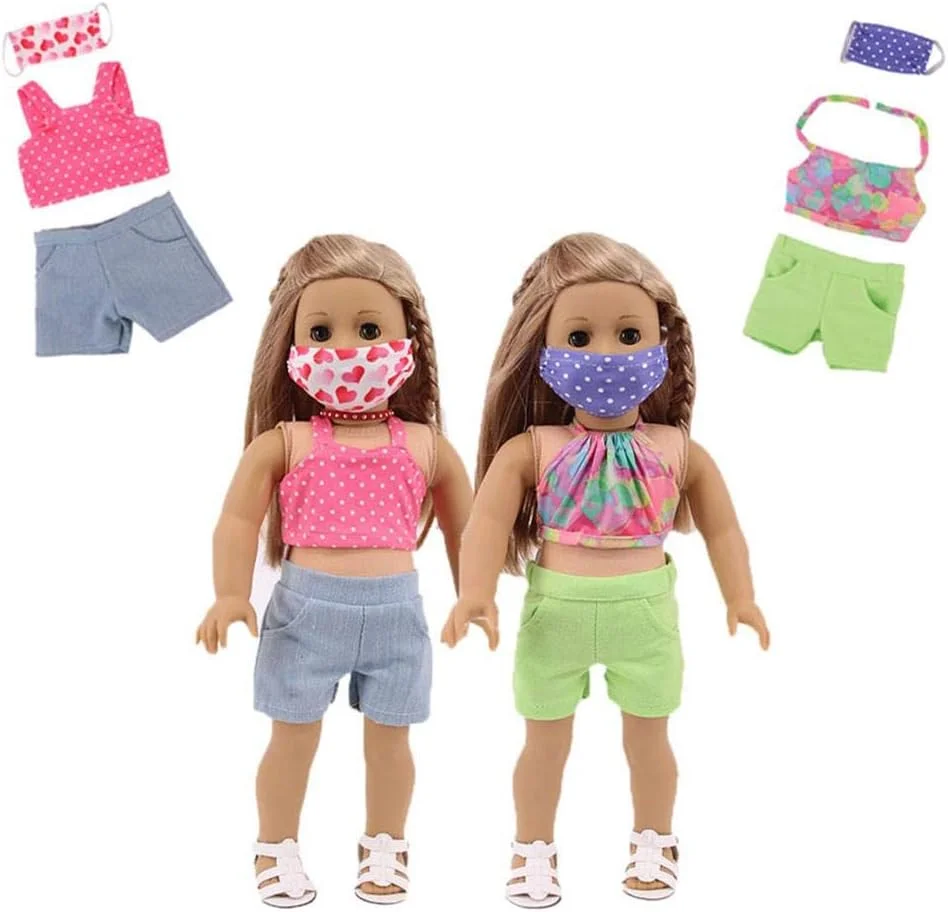 لباس عروسک، لباس، لباس کاردستی، ماسک، تاپ، شلوار برای لوازم جانبی عروسک 18 اینچی 3 عددی صورتی