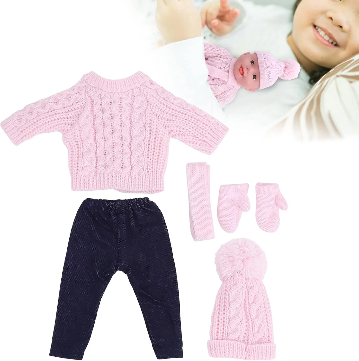 لباس عروسک کریسمس، لباس های زمستانی کریسمس برای عروسک 18 اینچی، لباس عروسک شامل ژاکت، شلوار، کلاه، شال، دستکش، لوازم جانبی عروسک، لباس و لوازم جانبی عروسک کریسمس (صورتی)