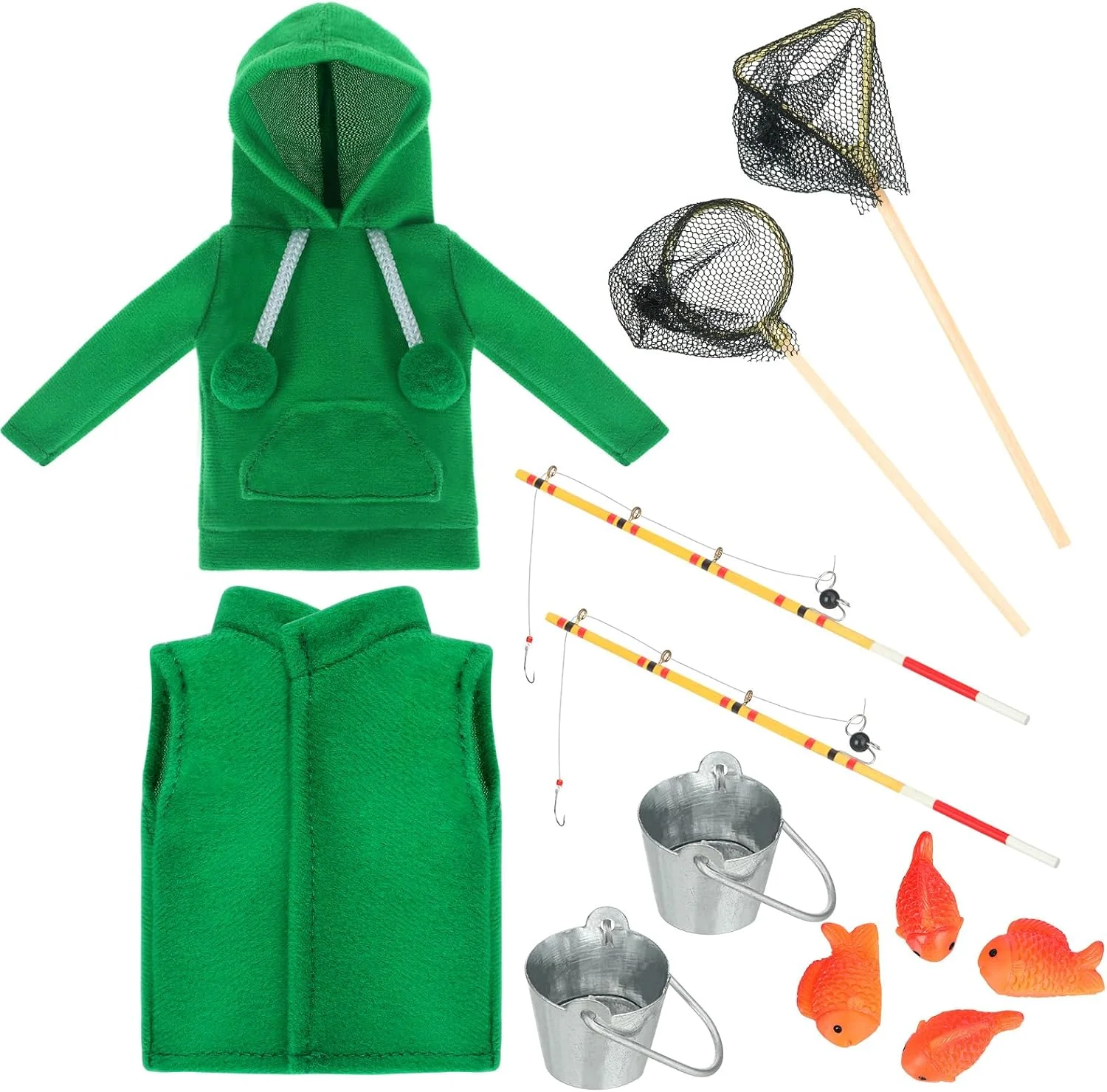 ست لباس ماهیگیری کریسمس Sotiff شامل 12 عدد لباس عروسکی، لباس جن تعطیلات، لباس نانوایی ماهیگیری جدید جن، لوازم جانبی برای دکوراسیون خانه عروسکی کودک