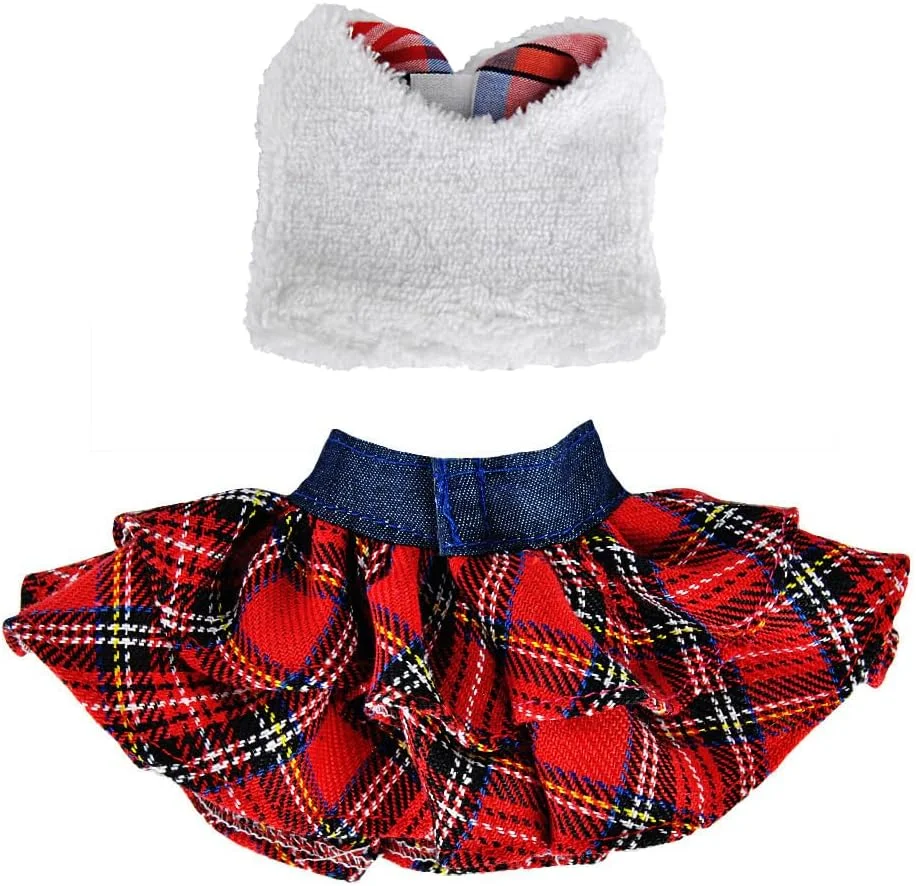 لباس بابانوئل E-TING جلیقه پشمالو + دامن چهارخانه لوازم جانبی برای عروسک الف تزئینات کریسمس