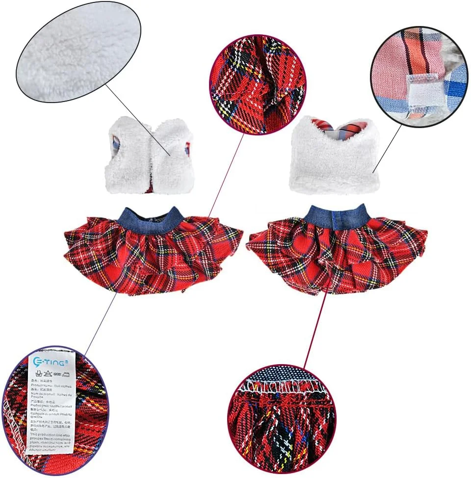 لباس بابانوئل E-TING جلیقه پشمالو + دامن چهارخانه لوازم جانبی برای عروسک الف تزئینات کریسمس